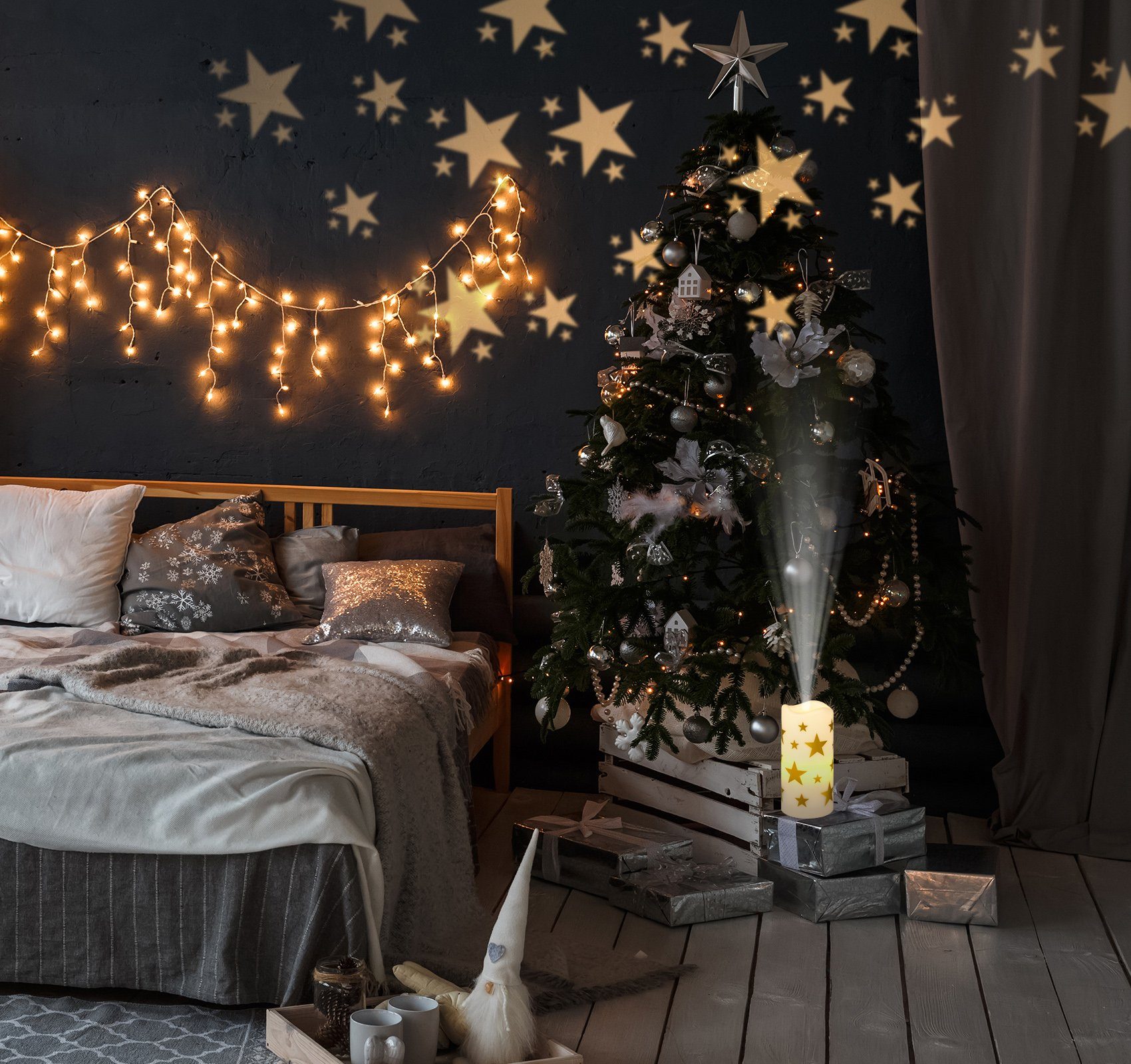 Weihnachtsbaum Homewit Projektor LED Topper beleuchtet, LED-Beamer Baumspitze Kerzen