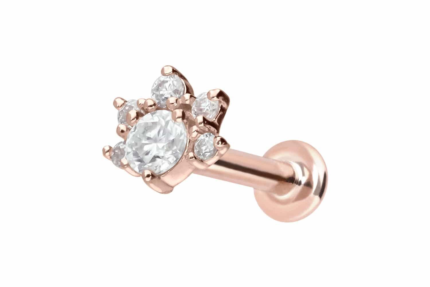 Piercing-Set 14 Karat Gold Labret mit Push Fit MOISSANIT-BLUME