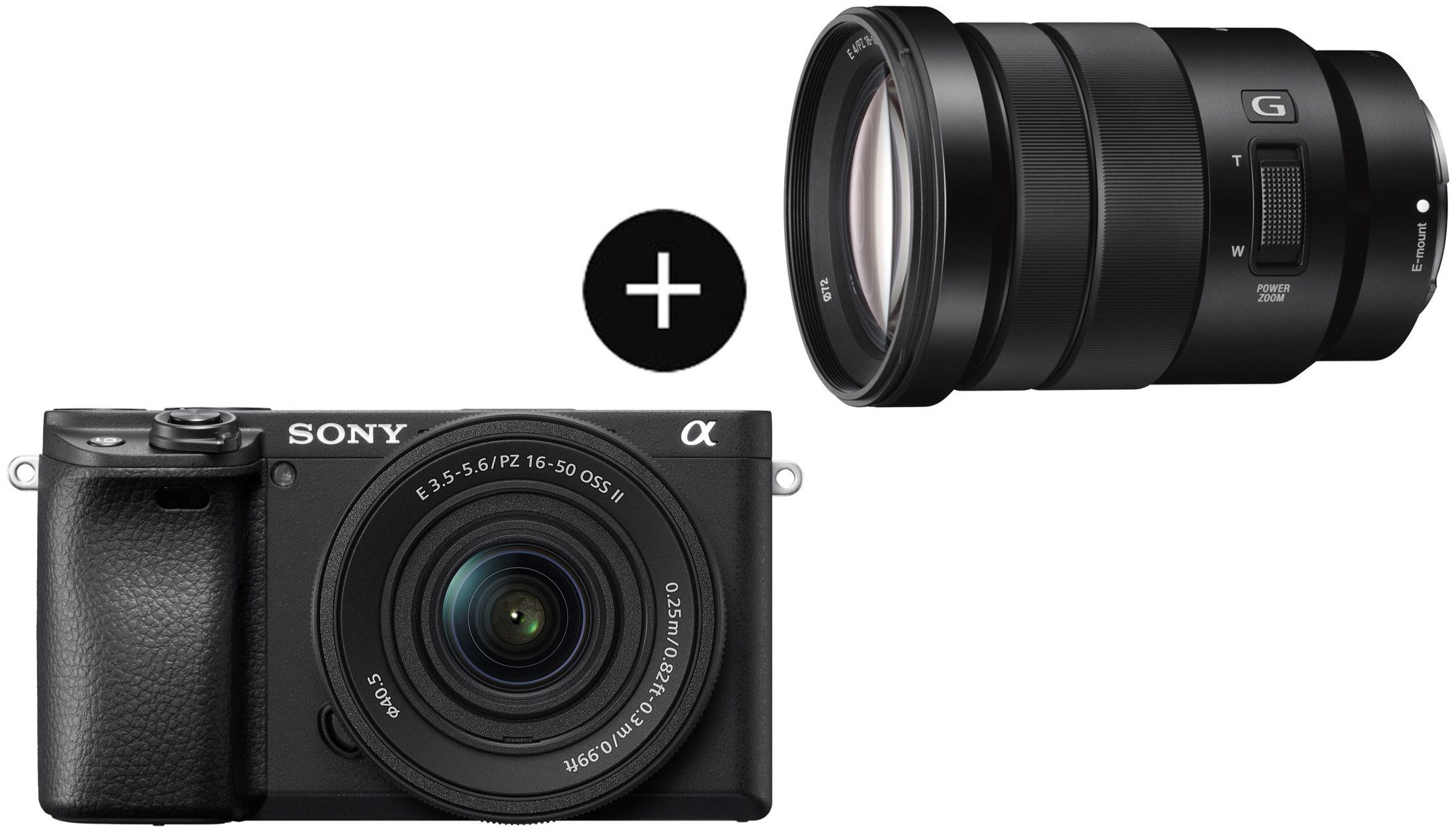 Sony Set: SELP18105G Objektiv + Alpha 6400AKB APS-C Systemkamera (SEL-P16502, SEL-P18105G, 24,2 MP, Bluetooth, NFC, WLAN, 26 MP, 4K Video, 180° Klapp-Display, 0.02 Sek. Echtzeit-Autofokus)