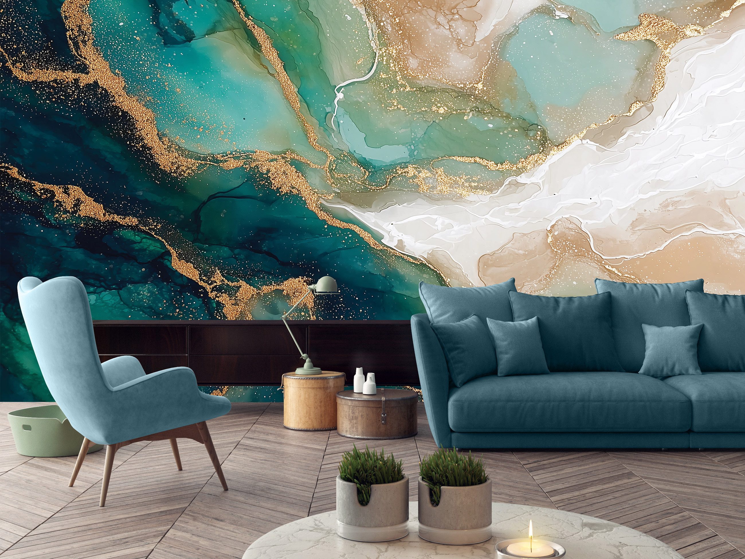 Wallarena Fototapete Marmor Gold Grün Vlies Tapete Wohnzimmer Schlafzimmer günstig online kaufen