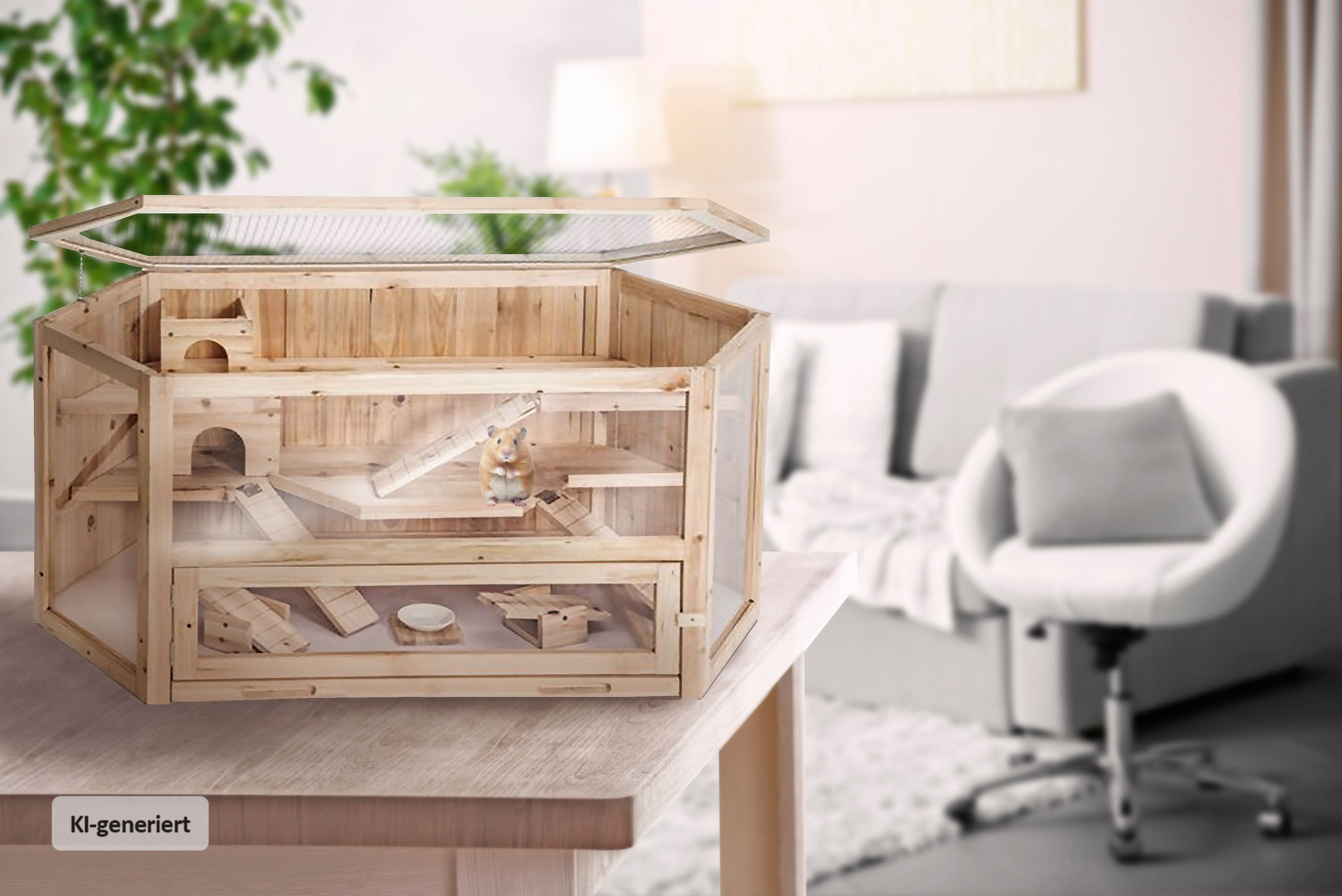 HTI-Living Kleintierkäfig Hamsterkäfig aus Holz und Plexiglas, Nagerkäfig Kleingehege