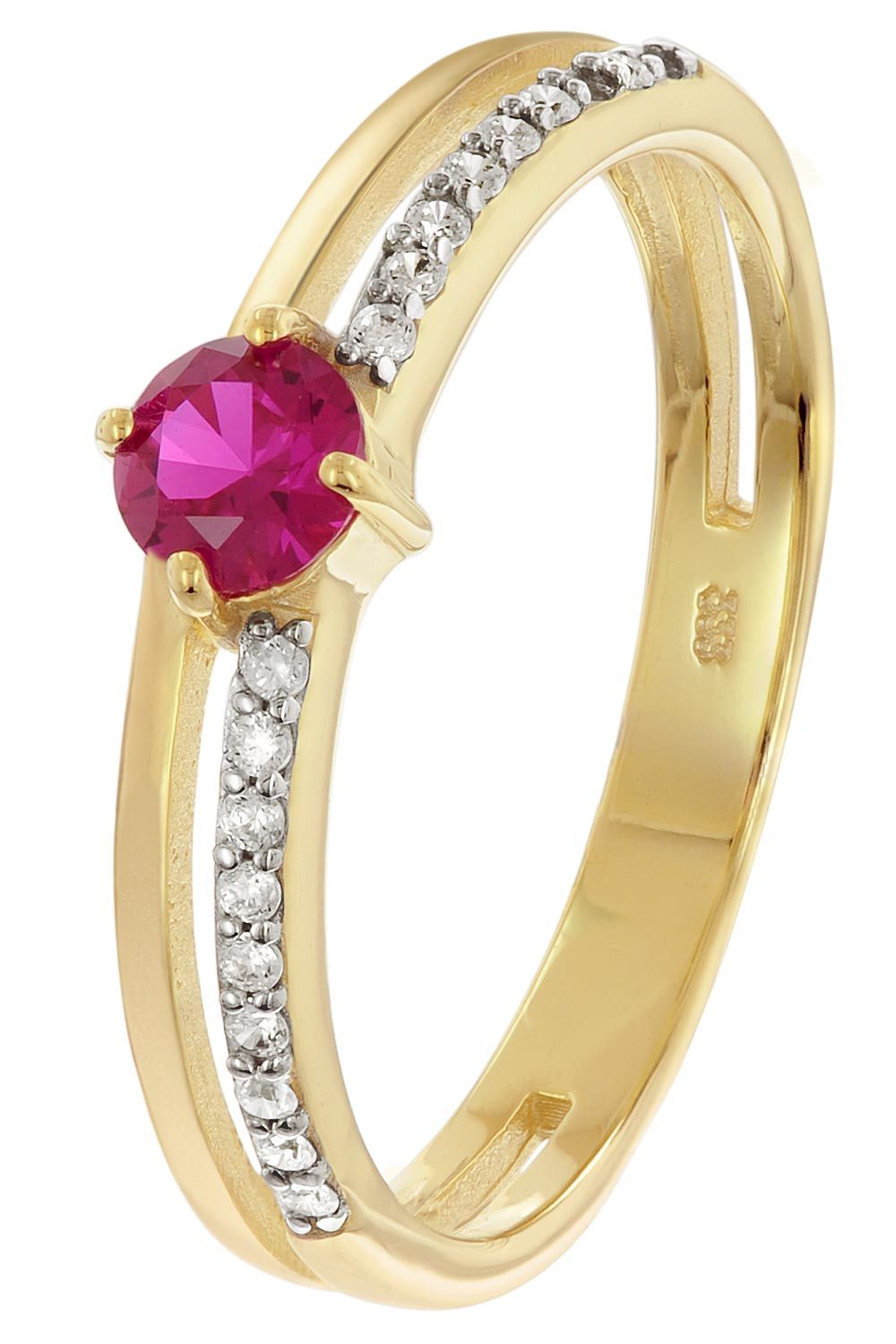trendor Goldring DamenGold 333 mit synthetischem Rubin und Zirkonias günstig online kaufen