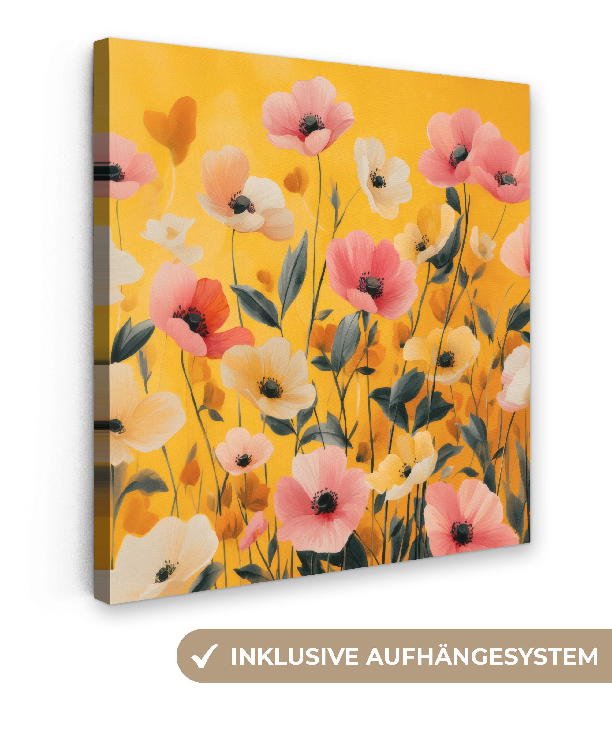 OneMillionCanvasses® Leinwandbild Blumen - Feld - Gelb, Fotodruck (1 St), W günstig online kaufen