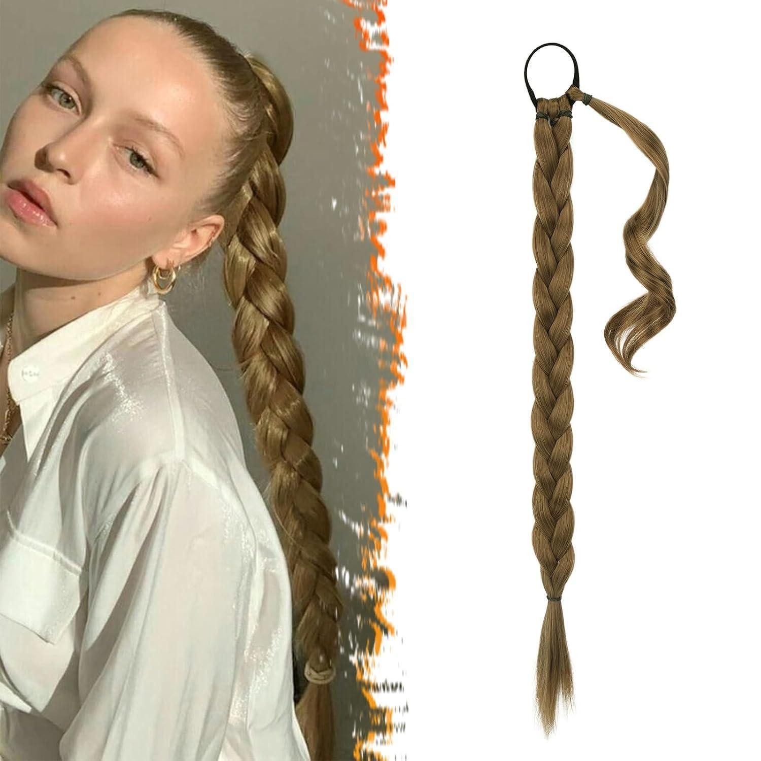 LuxusKollektion Kunsthaar-Extension Geflochtene Pferdeschwanz-Verlängerung 76cm Hellgoldbraun