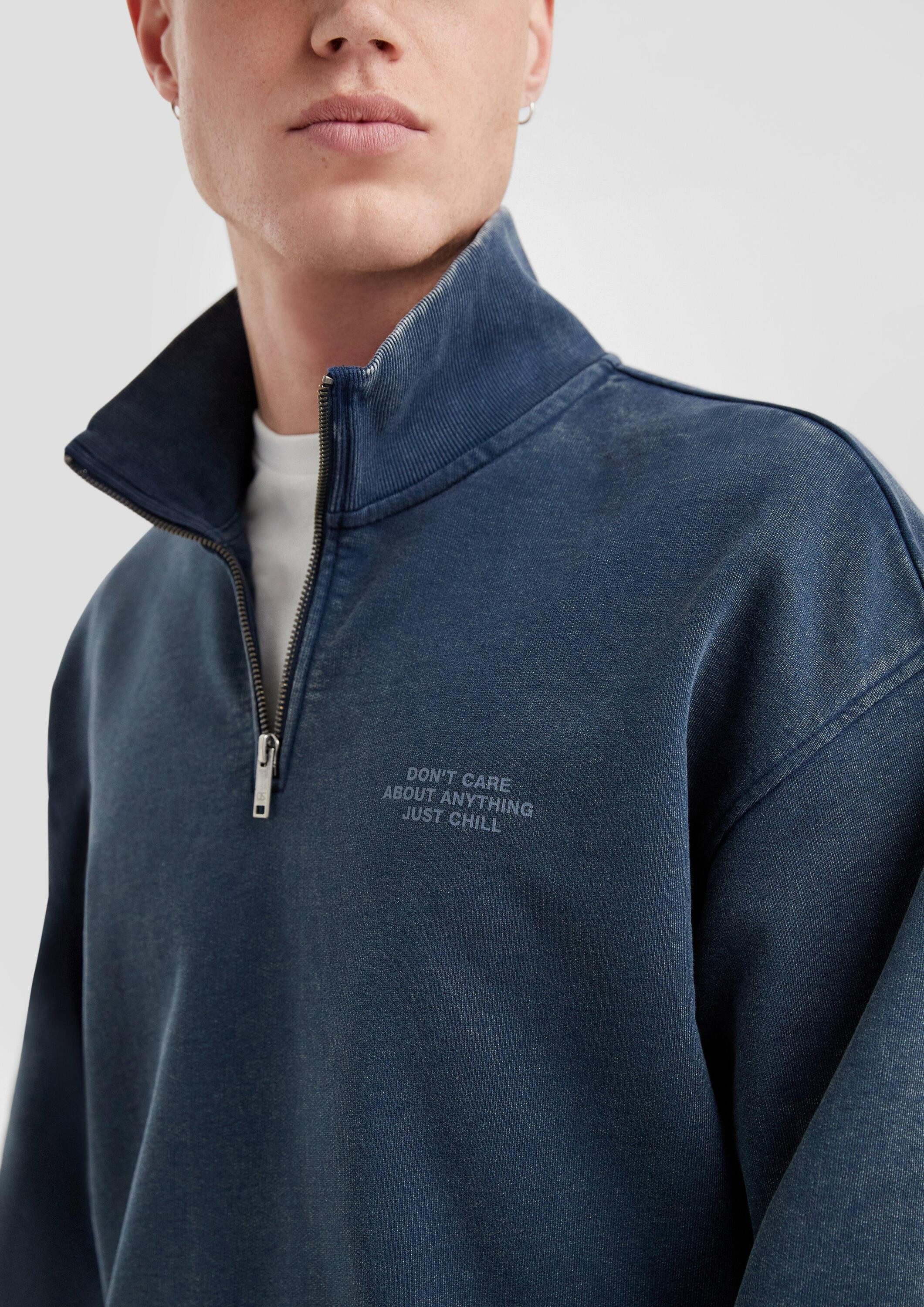 QS Sweatjacke Sweatshirt Gewaschener Sweat-Troyer mit Brustprint