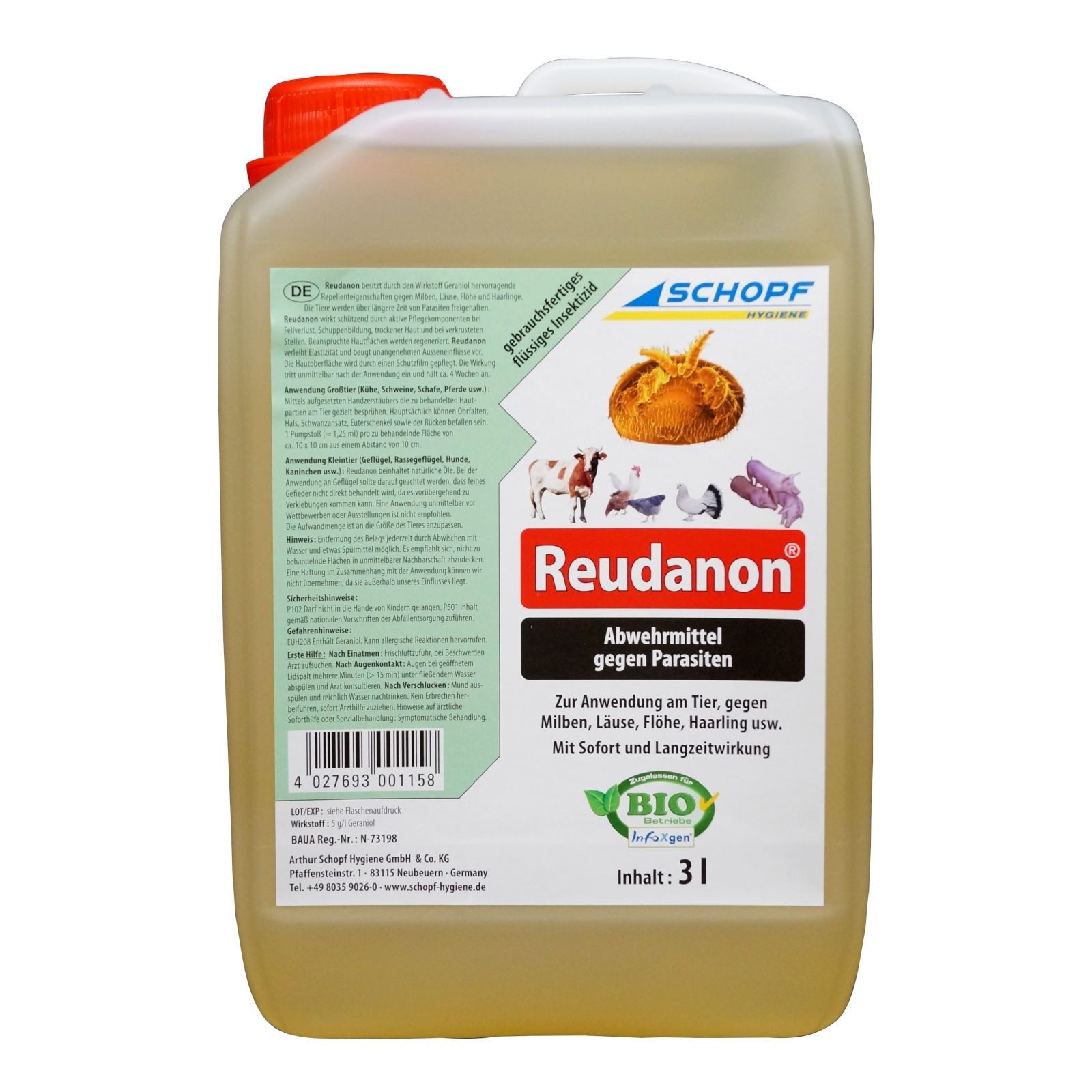 Insektenspray Schopf Reudanon - biologische Ungezieferbekämpfung - 3 Liter
