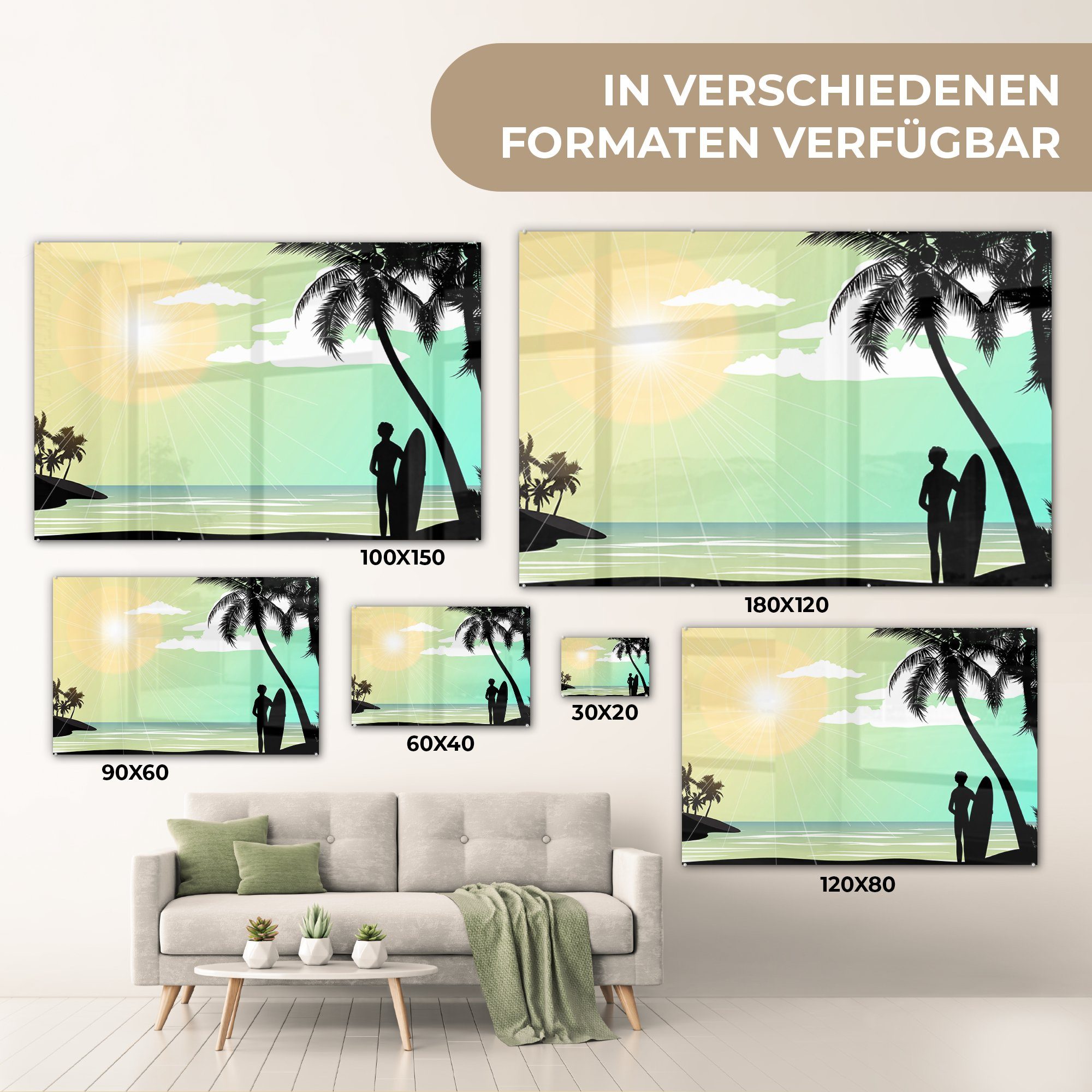 MuchoWow Acrylglasbild Meer - Surfen Sonne - & (1 Schlafzimmer St), - Wohnzimmer Palme, Acrylglasbilder