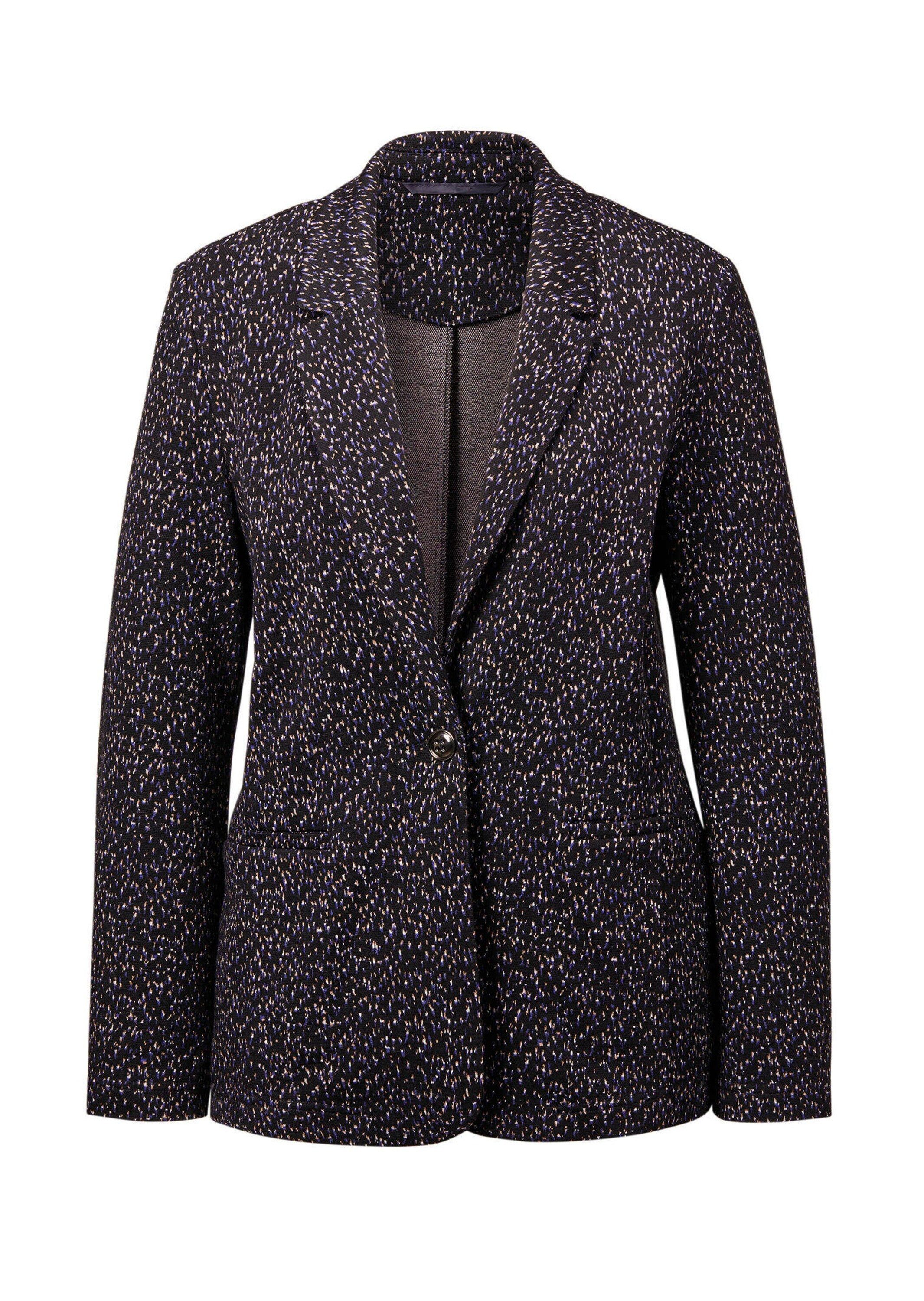 GOLDNER Jerseyblazer Kurzgröße: Hüftlanger Businessblazer, Multicolor Viskoseblazer mit Knopfverschluss, Teilungsnähte, Leistentaschen