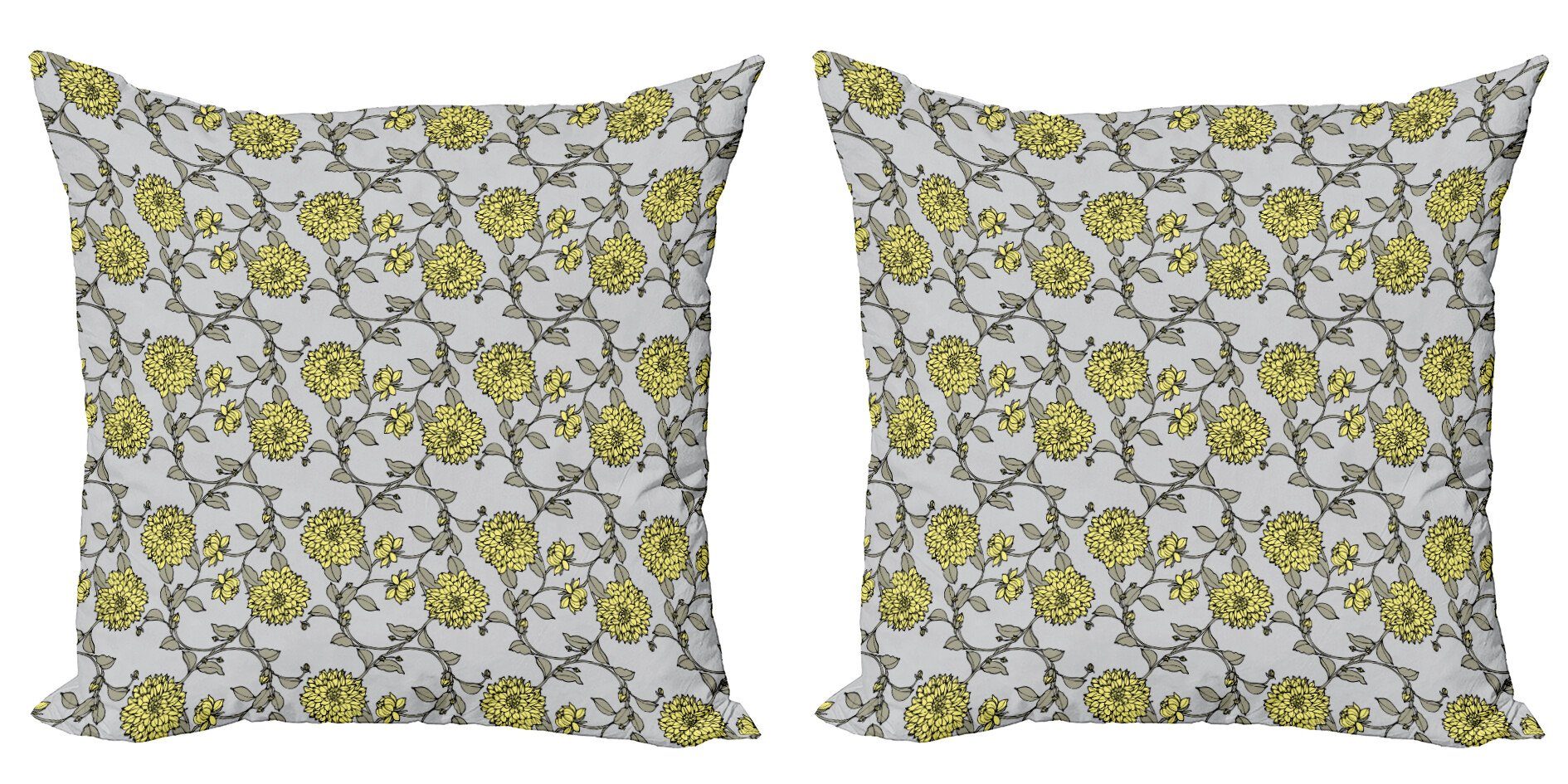Kissenbezüge Modern Accent Doppelseitiger Digitaldruck, Abakuhaus (2 Stück), Grau und Gelb Chrysanthemum Stil | Kissenbezüge