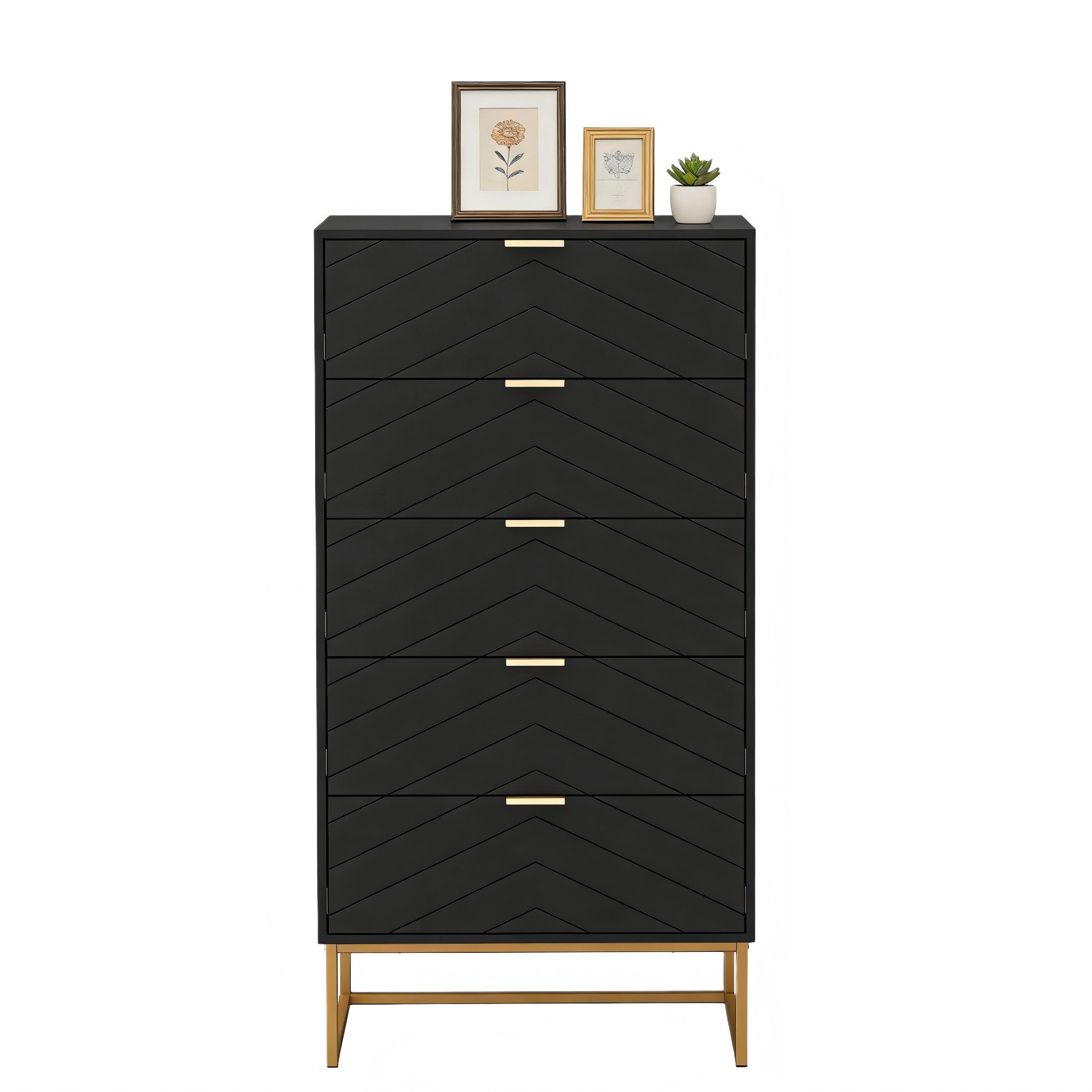 UEV Kommode mit 5 Schublanden, Sideboard, Schubladenschrank, Schmal kommode modern (60x34x110cm, Schrank für Wohnzimmer Schlafzimmer Flur Büro), mit Kippschutz Aufbewahrungskommode, Mehrzweckschrank aus Holz