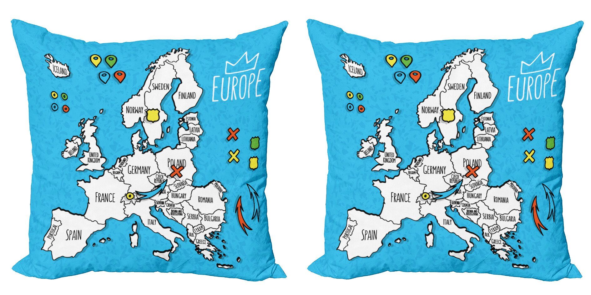 Doppelseitiger Accent Europa Kissenbezüge Digitaldruck, Abakuhaus Stück), europäisch (2 Genaue Modern Karte von