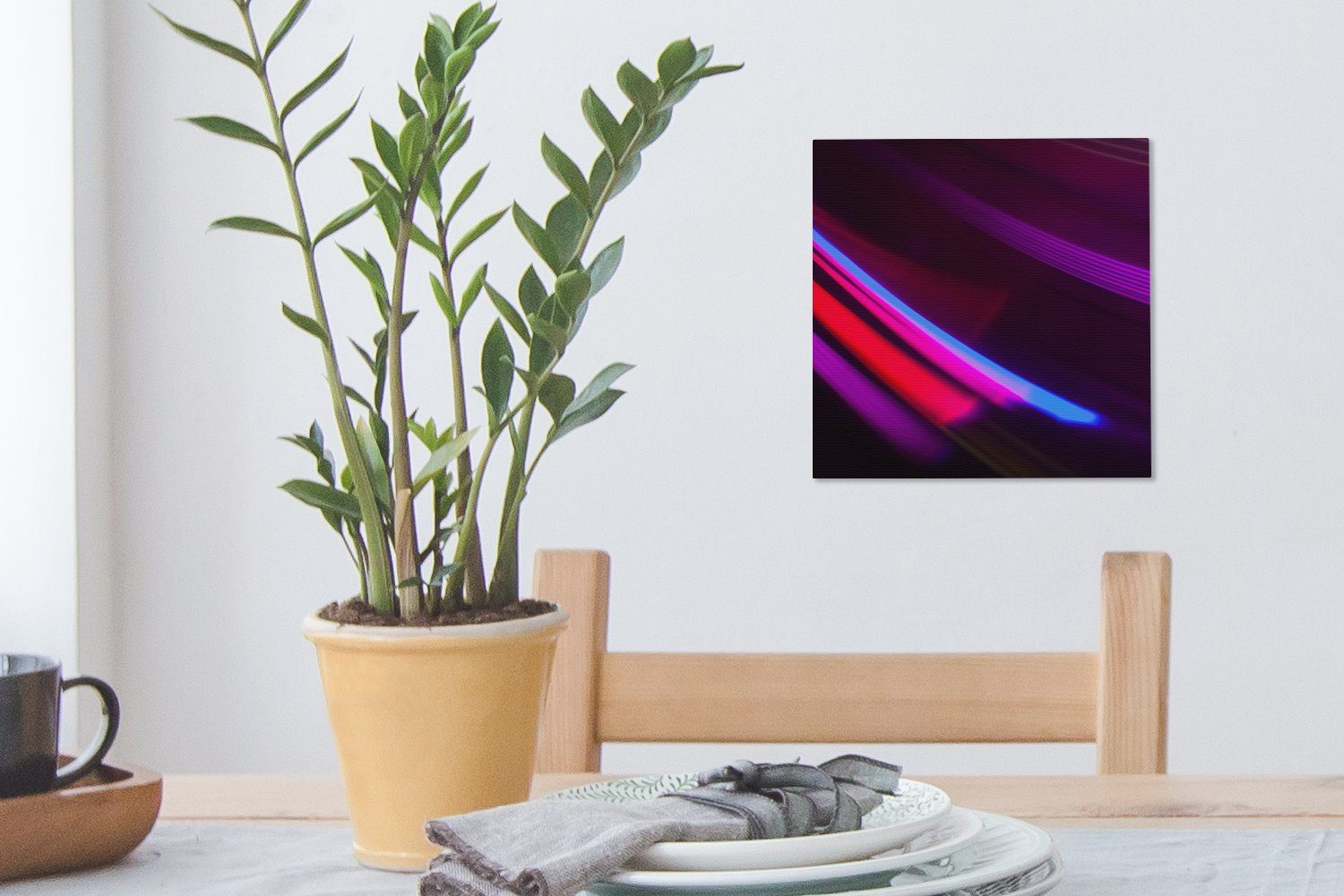 OneMillionCanvasses® Leinwandbild Geometrie mit violetten Leinwand Schlafzimmer Wohnzimmer für Lichtstreifen, St), (1 Bilder