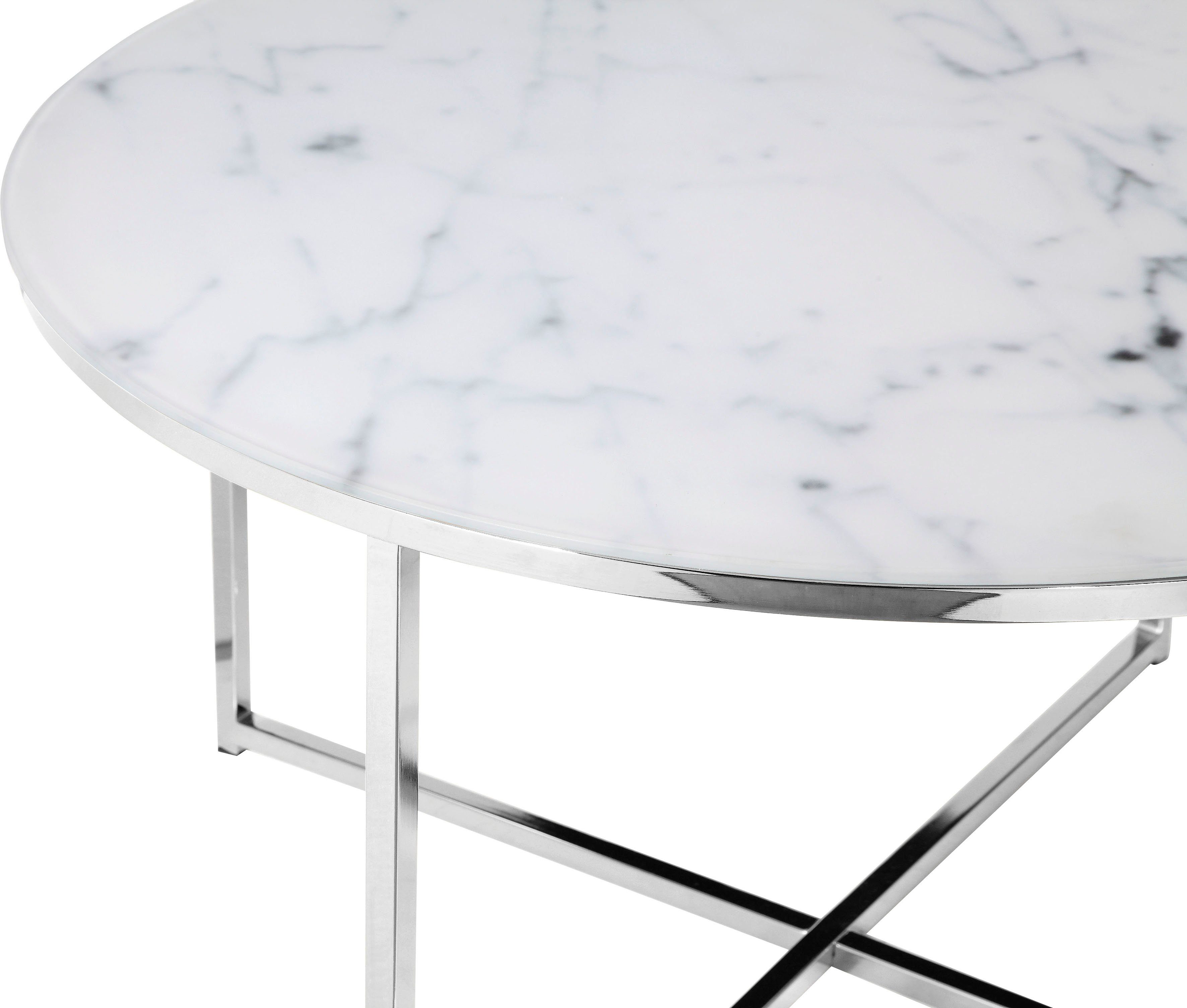 Weiß/Chromfarben SalesFever Chromfarben Weiß Couchtisch, Tischplatte | Marmoroptik | in