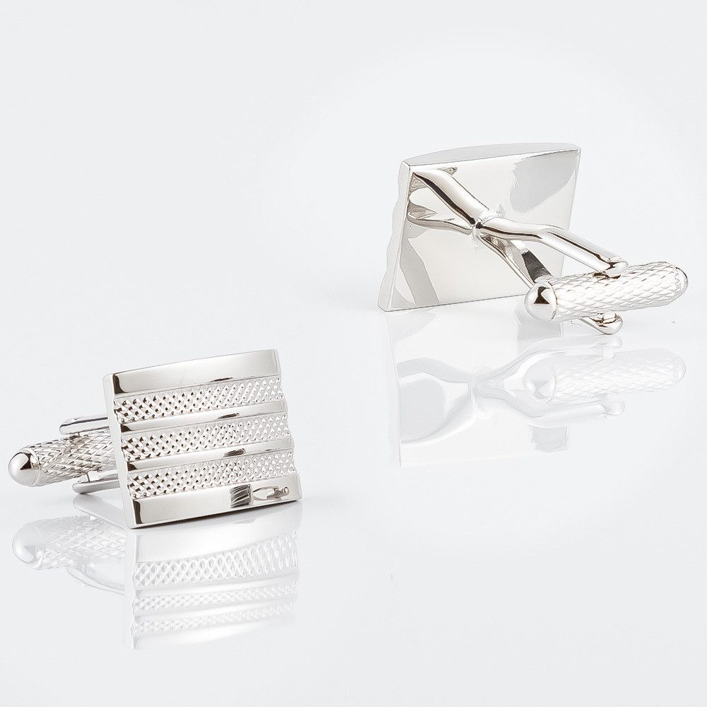RAIKOU Manschettenknöpfe Gestreifte Edelstahl mit 925 Silber-Einlage (glänzend) (Set), 925er Silber-Einlage