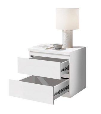 möbelando Nachtkommode Olli, Nachttisch mit zwei Schubladen in Weiß - Moderner Nachtschrank mit Stauraum für Ihr Bett - 45 x 44 x 38 cm (B/H/T)