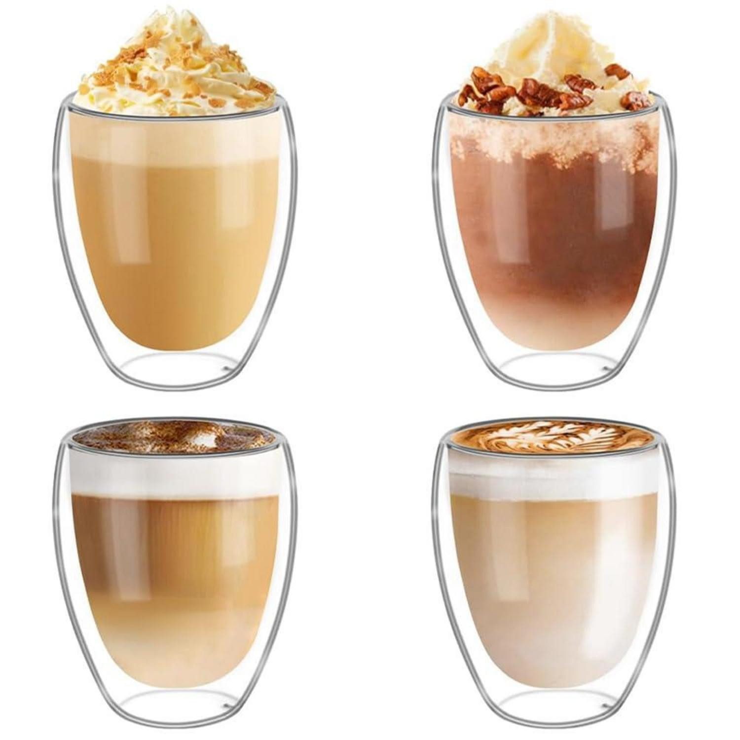 LuxusKollektion Latte-Macchiato-Glas Doppelwandige Kaffeegläser 4er Set 350ml, Glas