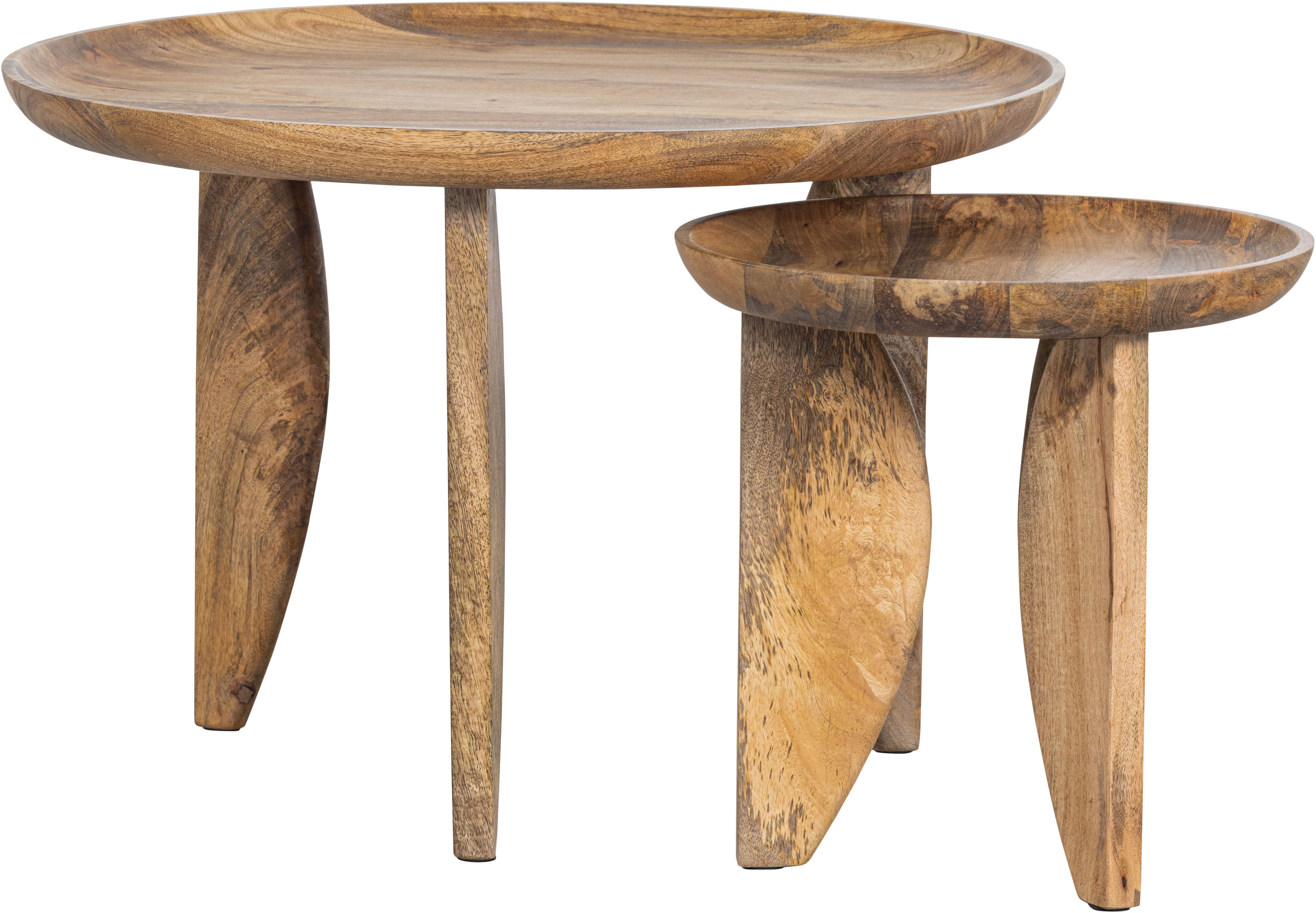 WOOOD Beistelltisch High Heels Beistelltisch aus Mangoholz Ø40x40 / Ø70x47 cm (Set, 2-St), 2er-set, Abgerundete Kanten, Plattendicke 4–5 cm, je 2 cm einlaufend