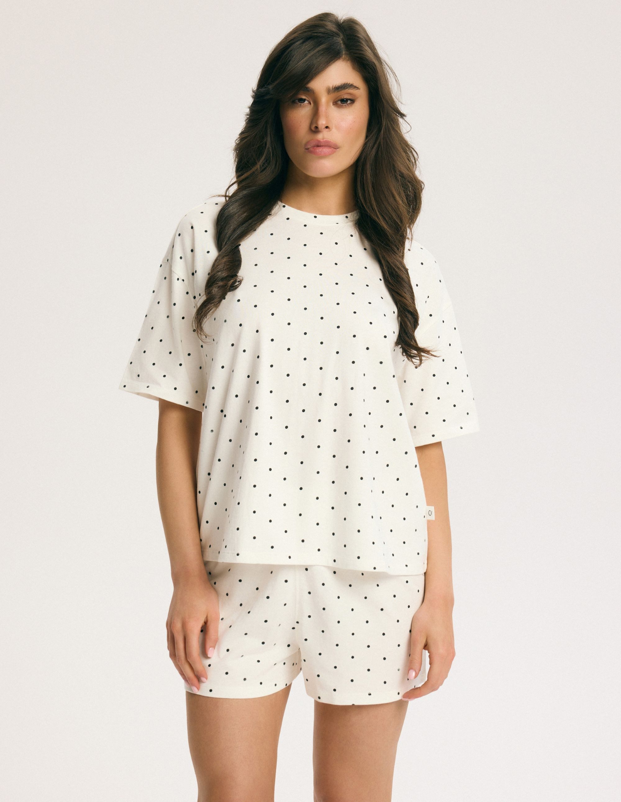 ESOTIQ Pyjama Pyjama Set Macchiato Kurzarm Rundhals Baumwoll-Viskose Tupfen bequem (2 tlg)