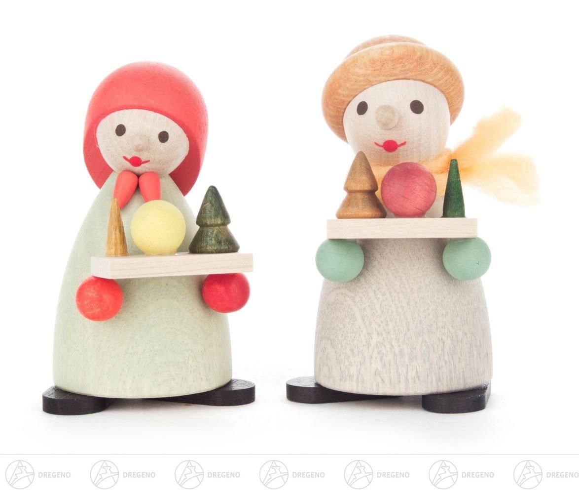 Dregeno Erzgebirge Schneemann Weihnachtliche Miniatur Striezelkinder (2) Breite x Höhe x Tiefe 3 c, mit Bauchladen und Spielzeug