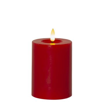 MARELIDA LED-Kerze LINA Echtwachs realistische 3D Flamme Wachsspiegel H: 12,5cm rot (1-tlg)