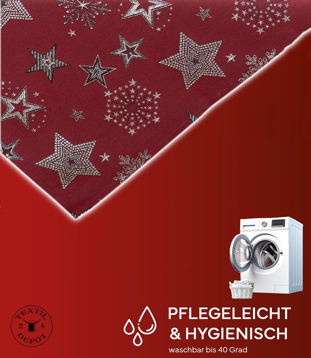 texpot Tischdecke Tischläufer Stickerei Sterne Winter Weihnachten Deko (1-tlg)