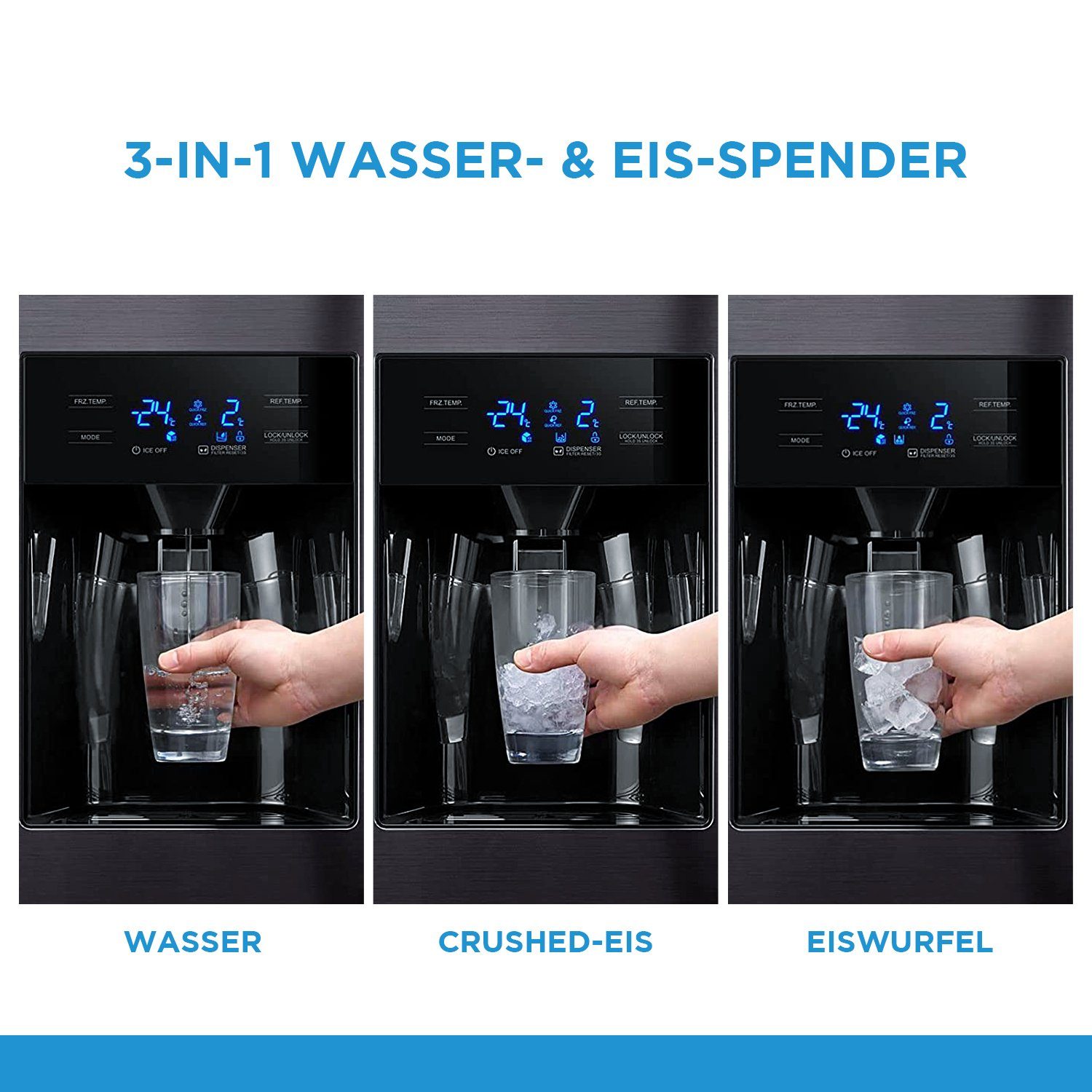 178.8 Inverter cm und 89.5 Side-by-Side Wassertank WT, Dark Dual hoch, 6.32 cm breit, KS-DDX Wasser-/Eisspender 3in1 Inox Midea Kompressor,