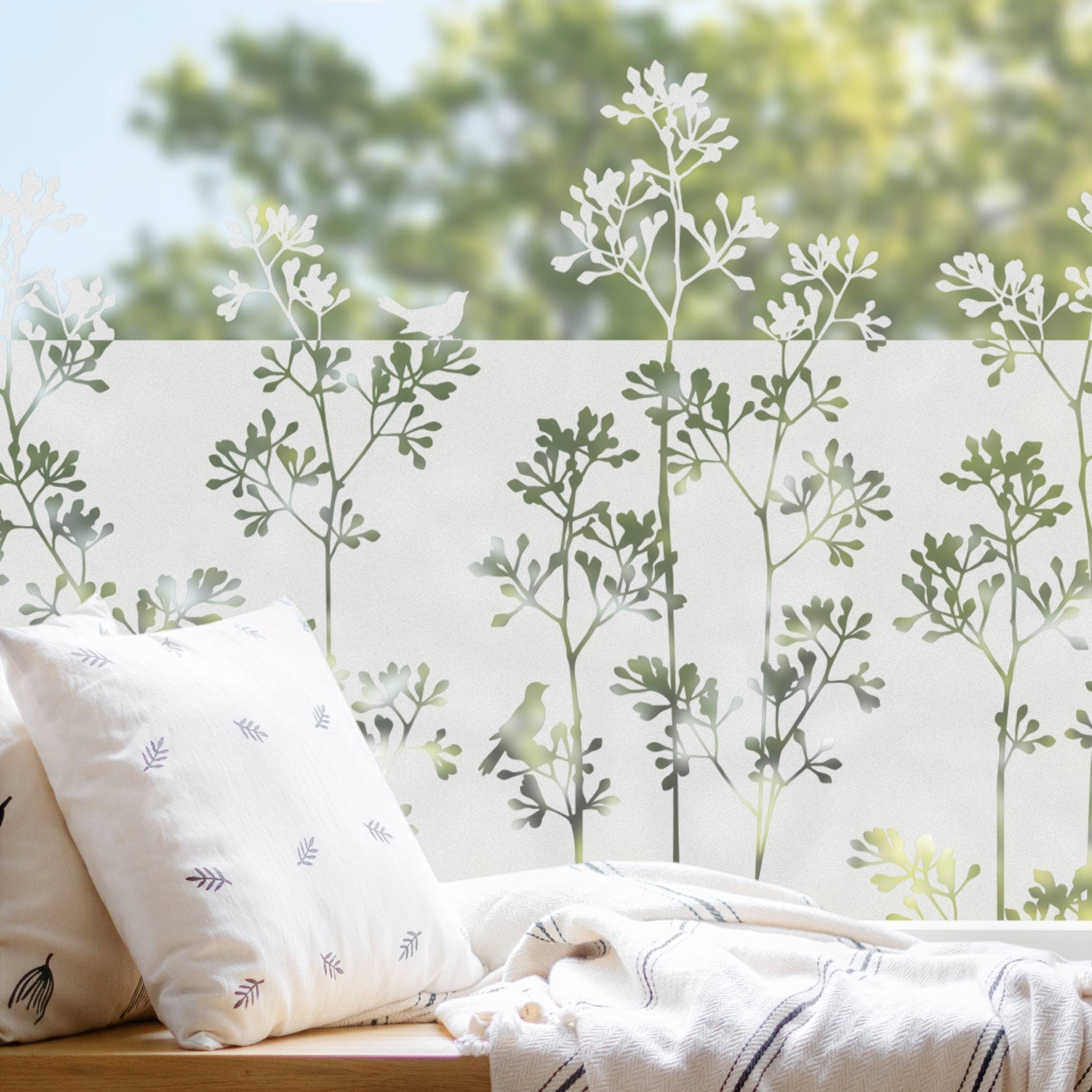 Bilderdepot24 Fensterfolie statisch haftend Motiv Fensterdeko Vögel Gräser Bordüre Tiere, blickdicht, Innen Fenster Tür Balkontür Küche Badezimmer Wohnzimmer Schlafzimmer
