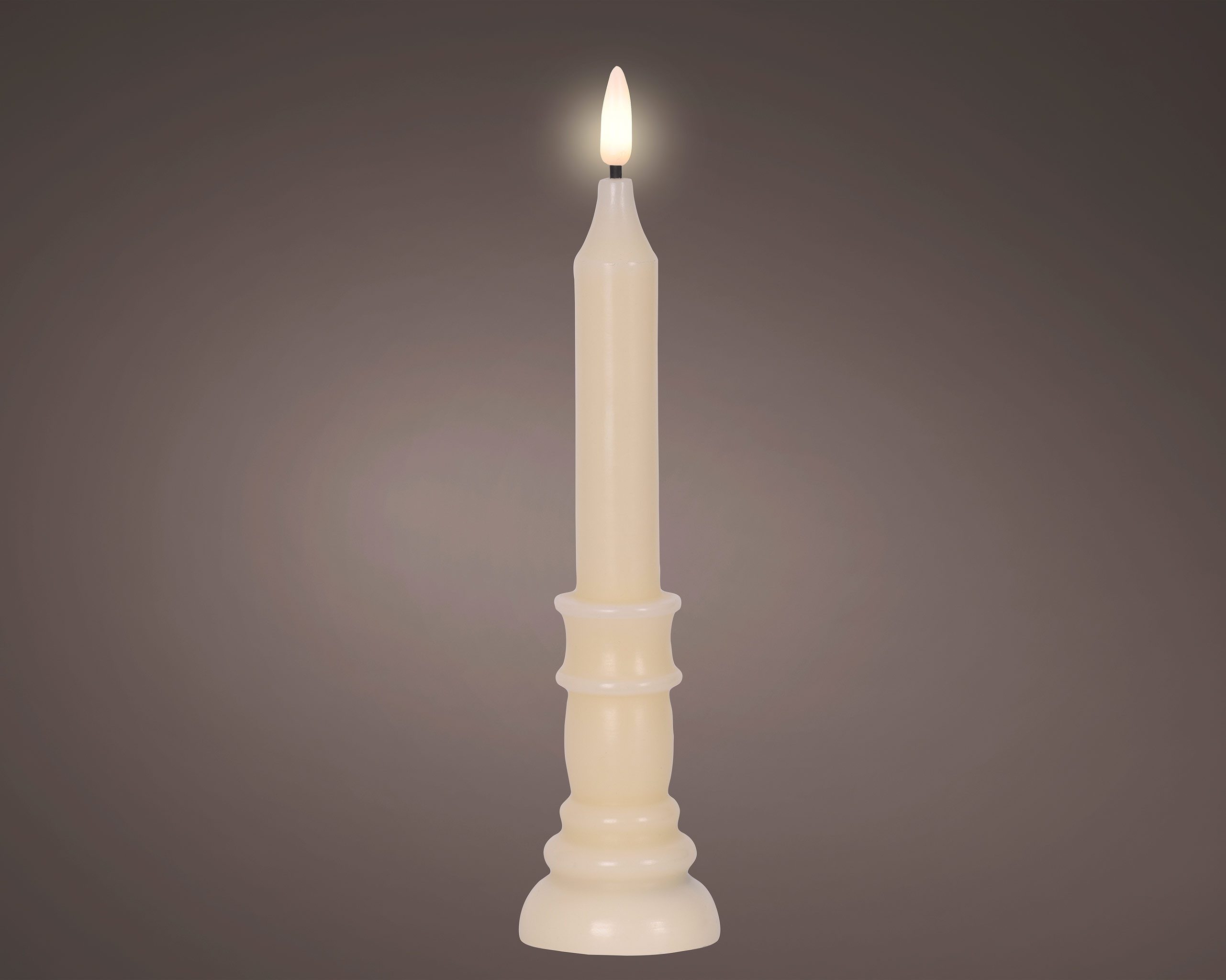 Lumineo LED-Kerze, Timer, warmweiß, LED Kerze 27,4cm mit integriertem Kerzenständer Wachs Creme / Warmweiß