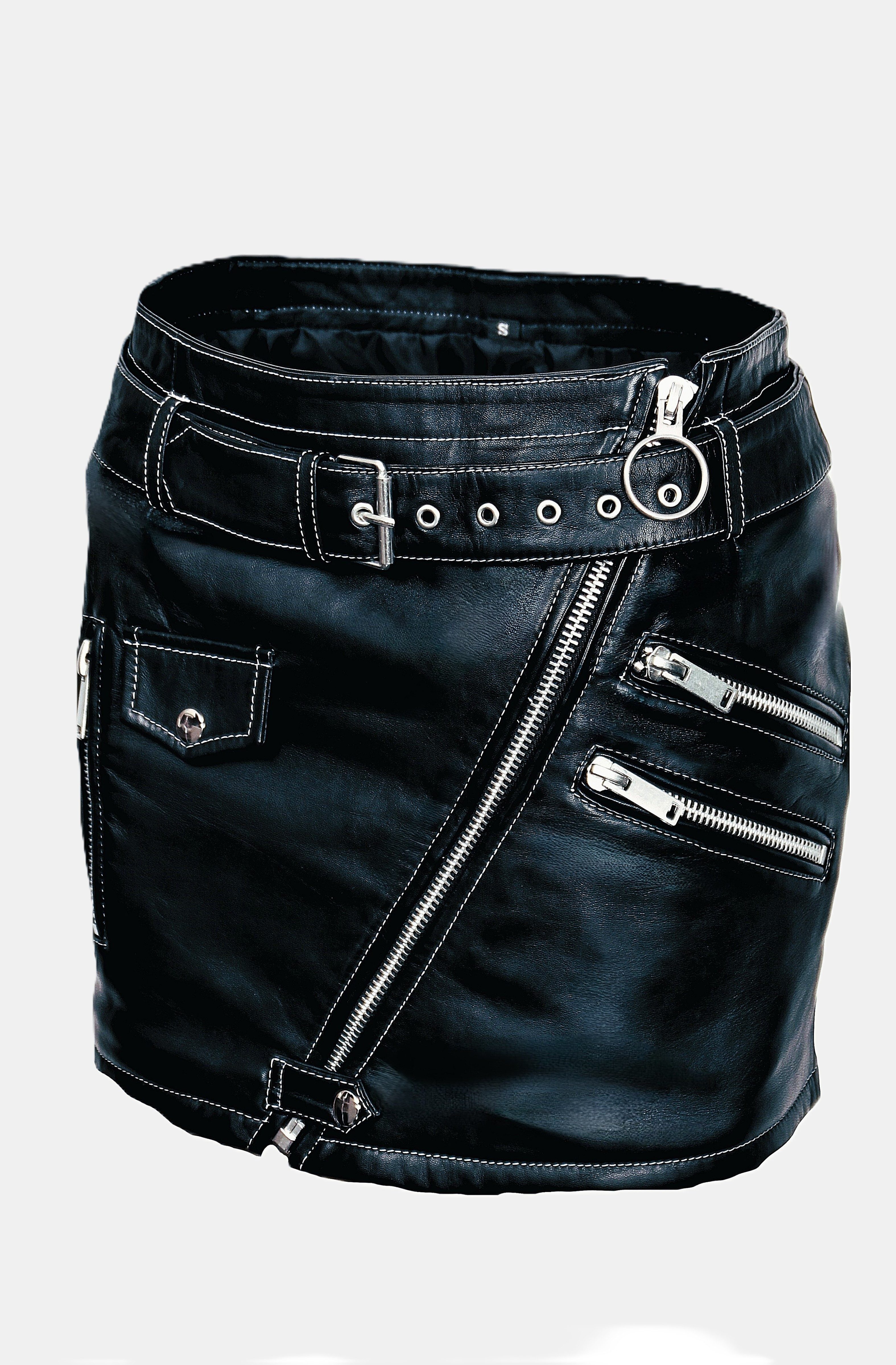 Be Noble Lederrock Punk Kurzer Ledermini mit vielen Details und abgesetzten Nähten