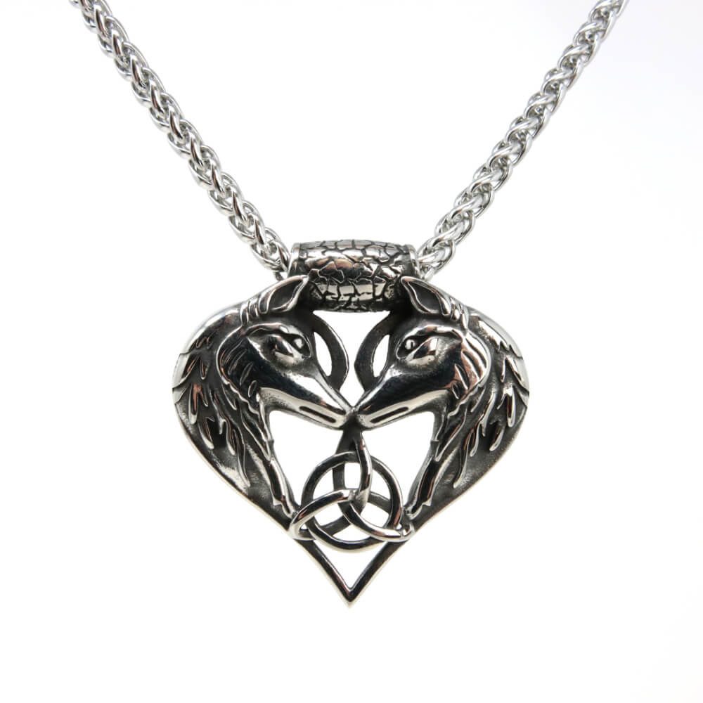 DALMARO Kette mit Anhänger Lederkette Edelstahlkette 316L FENRIR HERZ, Herren Halskette Biker / Wikinger Kette - Schmuckbox