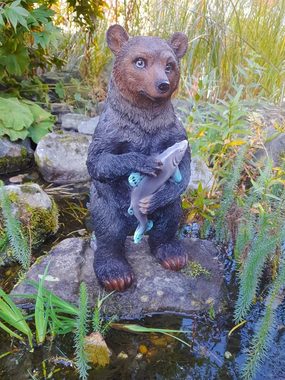Arnusa Gartenfigur Tierfigur Bär mit Fisch 47 cm, Gartendekoration detailliert verarbeitet
