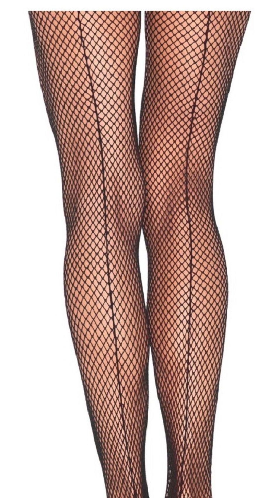 Leg Avenue Strumpfhose Plus Size Damen Strumpfhose Netz mit rückwärtiger Naht schwarz transparent Einheitsgröße ca. 42 bis 44 0 DEN