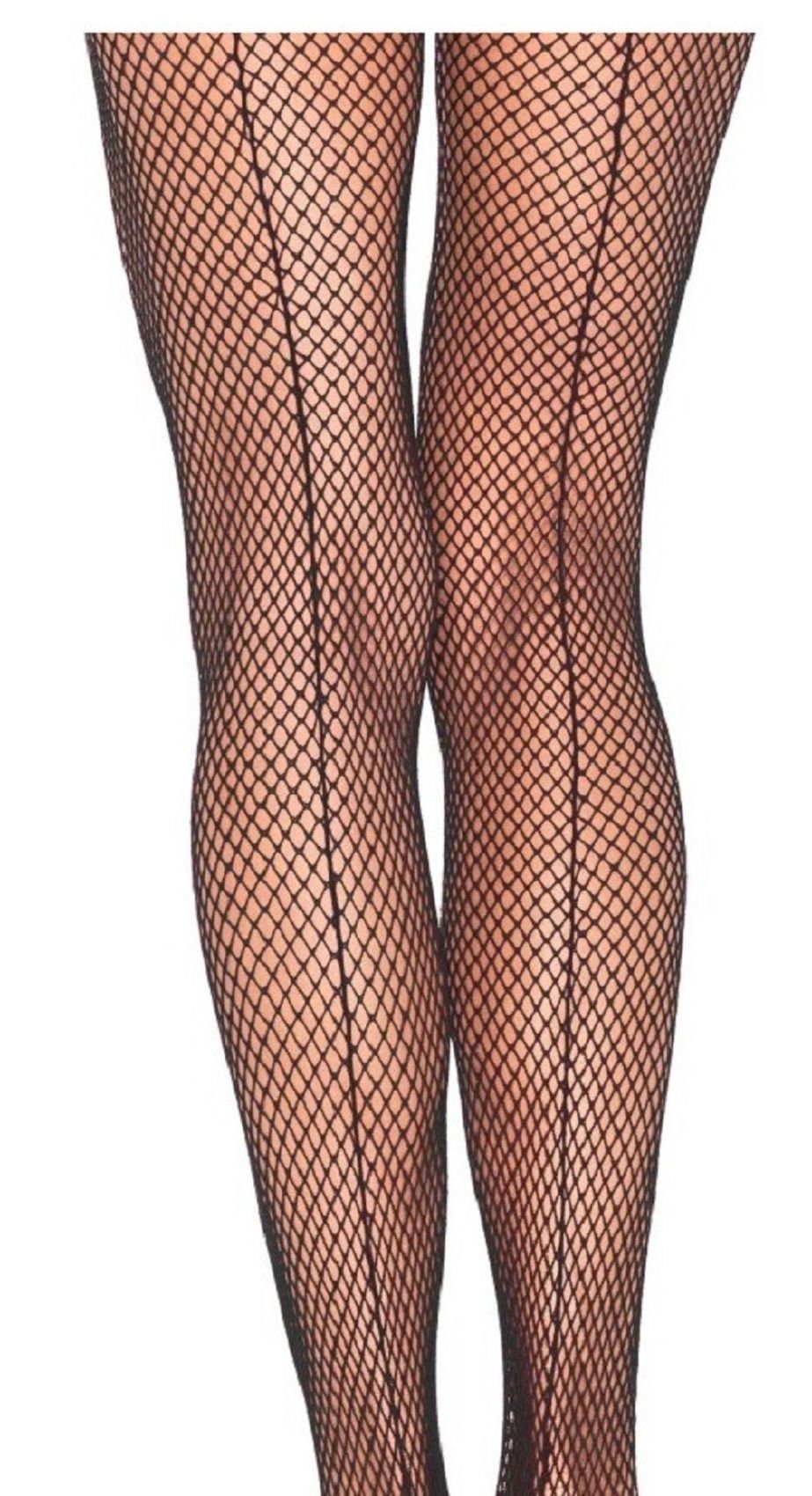 Strumpfhose Plus Size Damen Strumpfhose Netz mit rückwärtiger Naht schwarz transparent Einheitsgröße ca. 42 bis 44