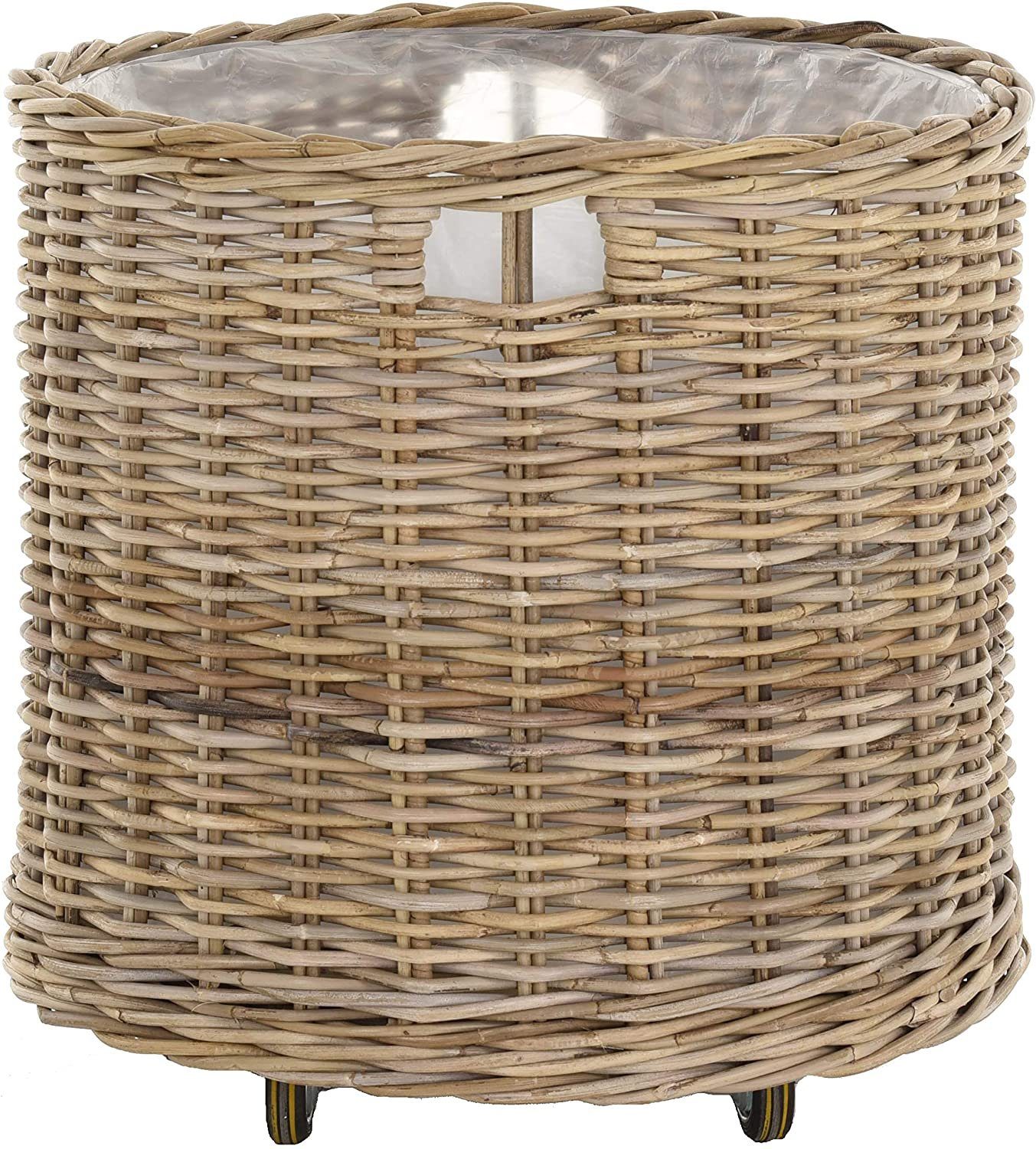 Krines Home Allzweckkorb Pflanzkorb groß Rattan XXL Rollkorb Rattankorb Grau Natur Rund, mit Rollen