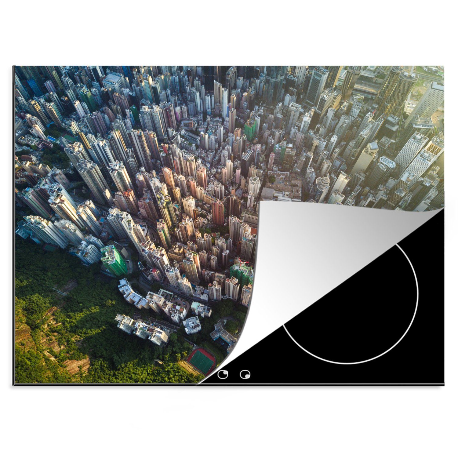 MuchoWow Herdblende-/Abdeckplatte Luftaufnahme der Wolkenkratzer in Hongkong, Vinyl, (1 tlg), 70x52 cm, Mobile Arbeitsfläche nutzbar, Ceranfeldabdeckung