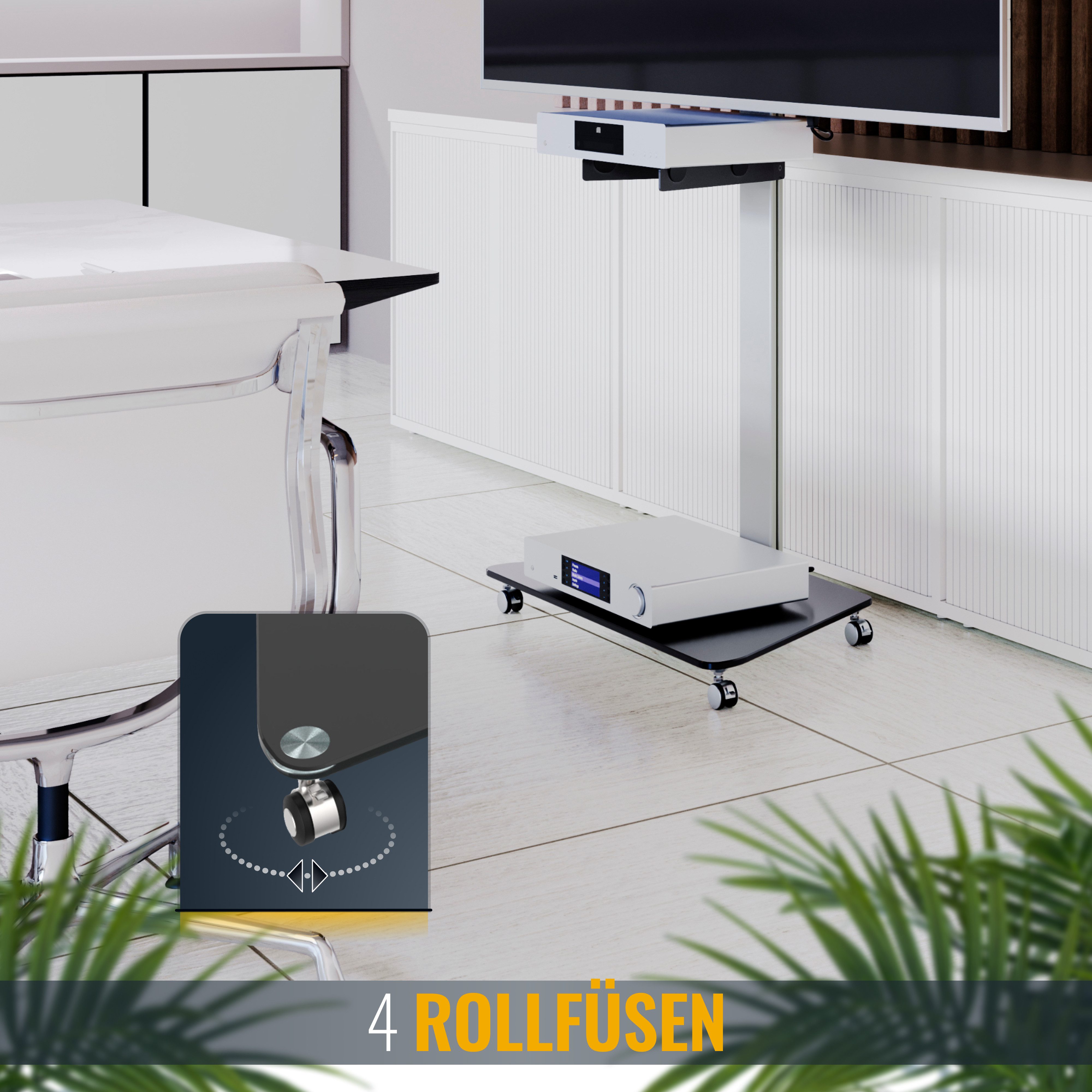 RICOO TV-Ständer Mobiler TV-Ständer modern und höhenverstellbar mit Glas-Ablagen FS0300, (bis 57 Zoll, bis VESA 600x400, 1-tlg., 30 kg Belastbarkeit, für 30 Zoll bis 57 Zoll Bildschirm-Diagonale, TV Standfuß mit Rollen Fernseher Stativ rollbar höhenverstellbar)