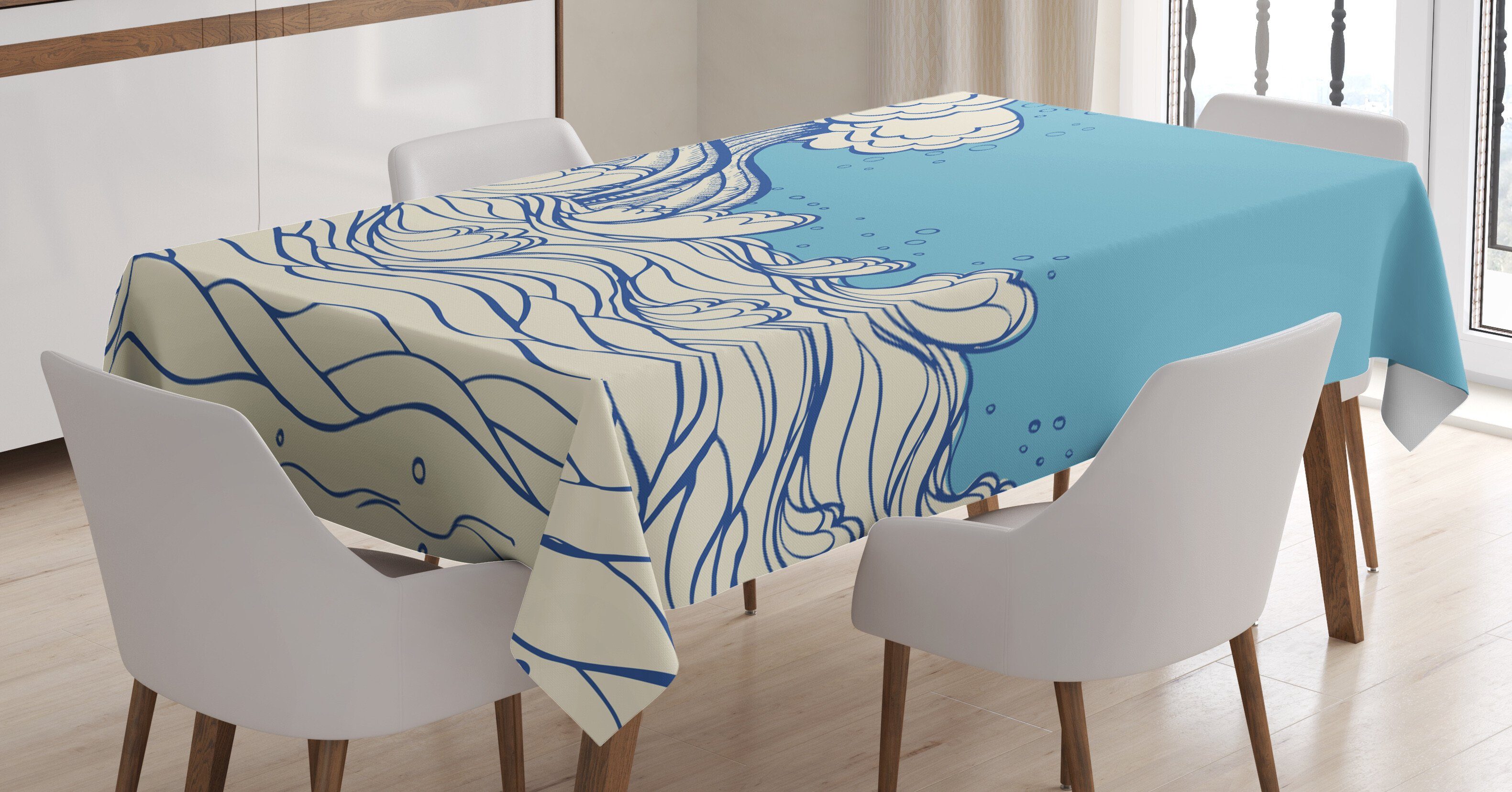 Abakuhaus Tischdecke Farbfest Waschbar Für den Außen Bereich geeignet Klare Farben, Nautisch Abstrakt Doodle Welle