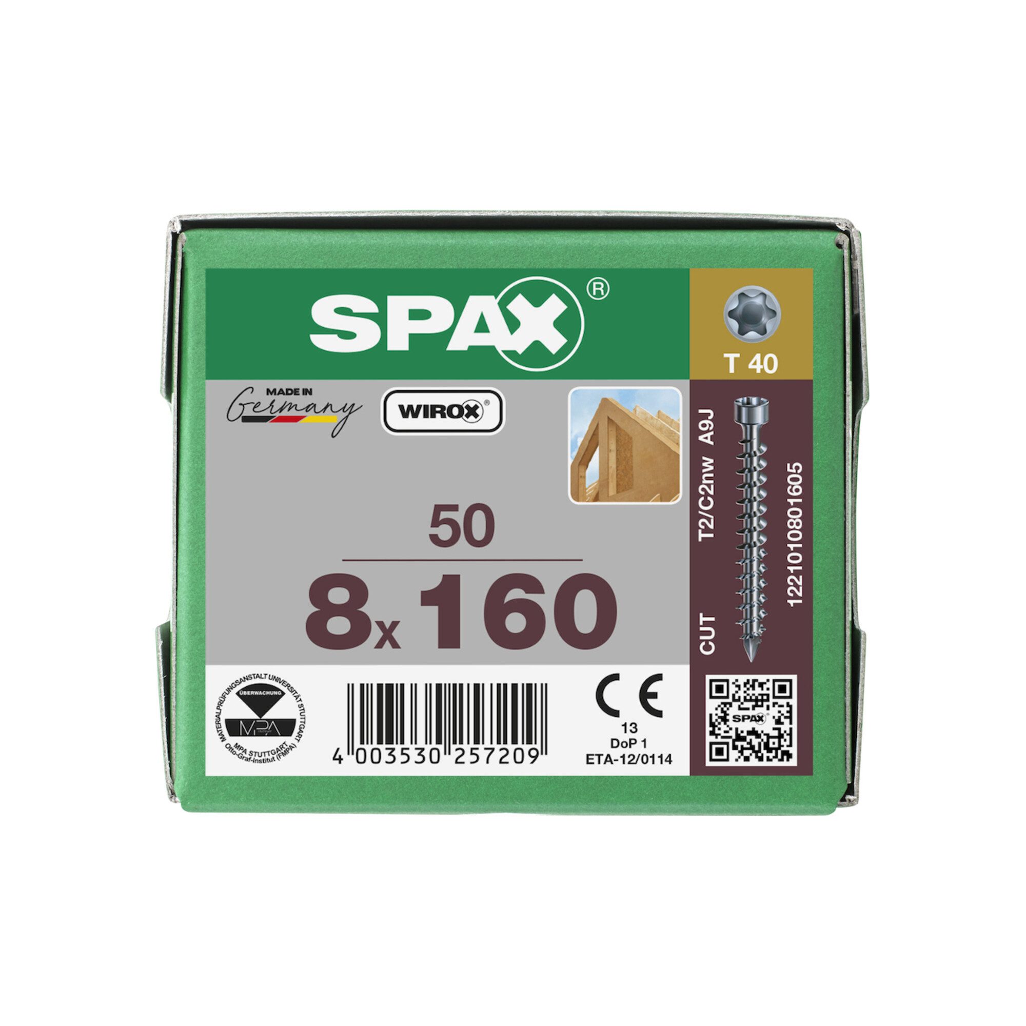 SPAX Schraube Spax S Zylinderkopf 8 x 160 T-STAR PLUS T40 VG CUT 50 Stk