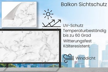 MuchoWow Balkonsichtschutz Marmor - Weiß - Grau - Luxus - Marmoroptik - Strukturiert (1-St) Balkonbanner, Sichtschutz für den Balkon, Robustes und wetterfest