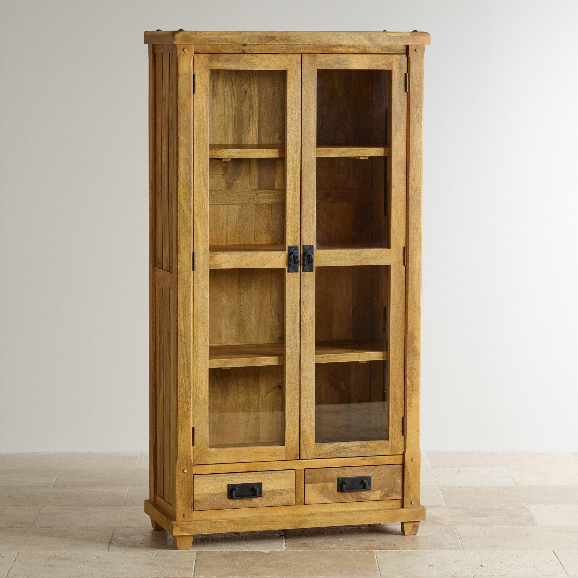 Indischesmoebelhausde Esstisch Vitrine Devi 100x180x45 aus Mangoholz