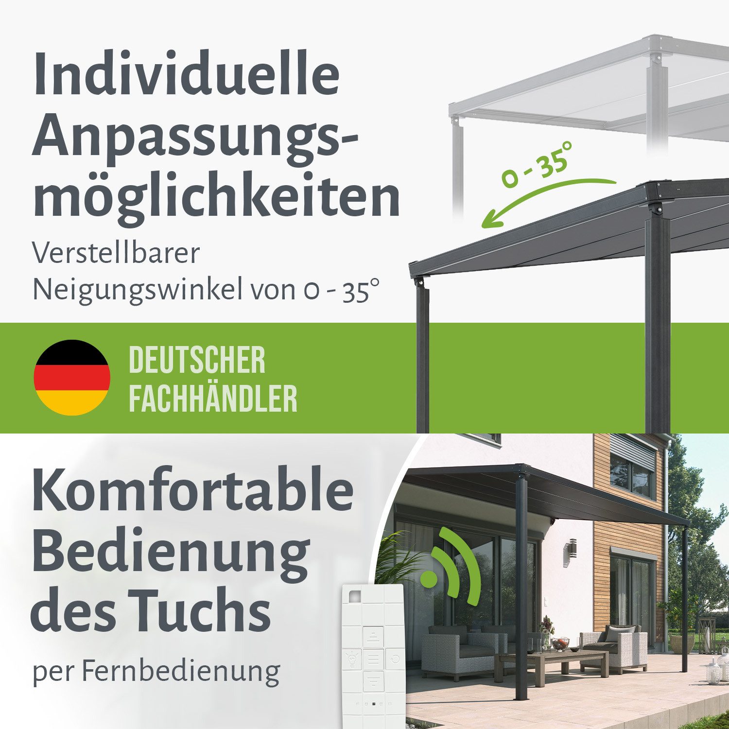 empasa Pergola TROJA, BxTxH: 400x300x243 cm, Elektrische Terrassenüberdachung mit LED Beleuchtung
