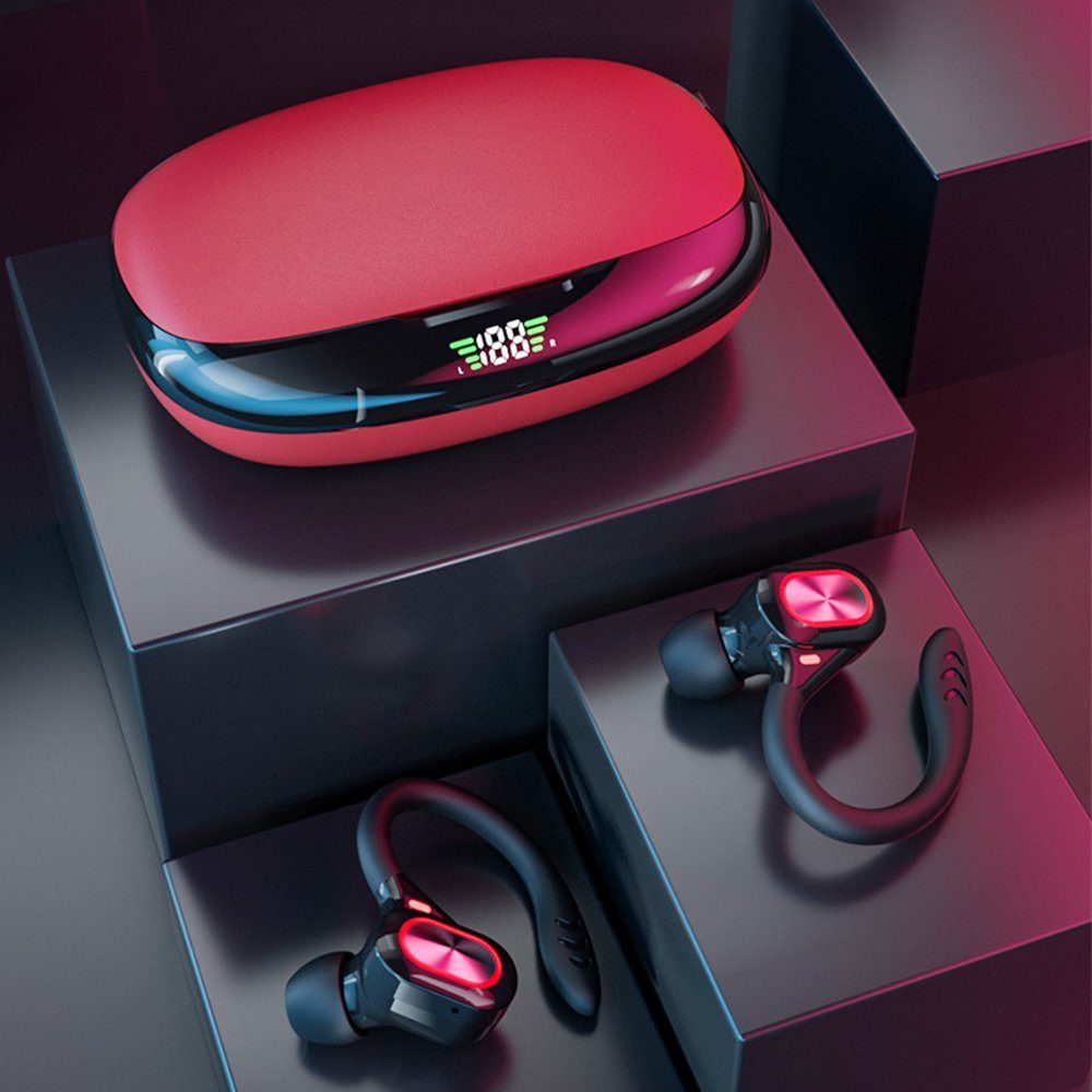 GelldG Bluetooth Kopfhörer Sport, In Ear Kopfhörer Kabellos Bluetooth 5.3 Bluetooth-Kopfhörer rot