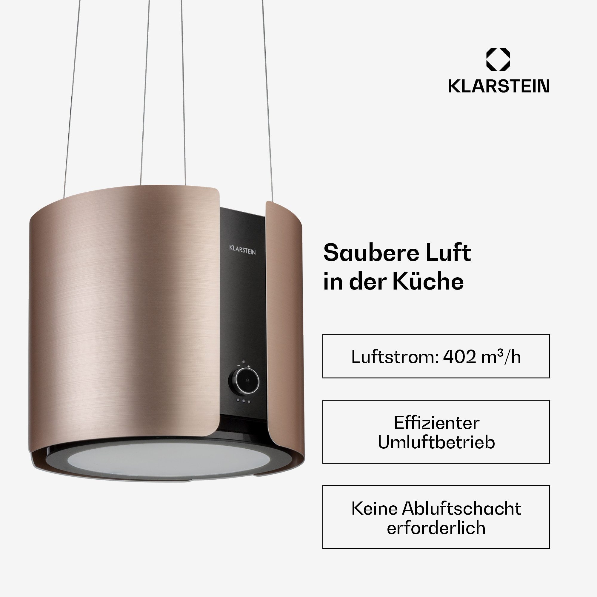 Klarstein Deckenhaube Skyfall Serie Skyfall Inselabzugshaube Ø 45 cm Umluft 402 m³/h 200W LED Smart WiFi Skyfall, Insel-Dunstabzug App Aktivkohle für Insel mit Gestensteuerung