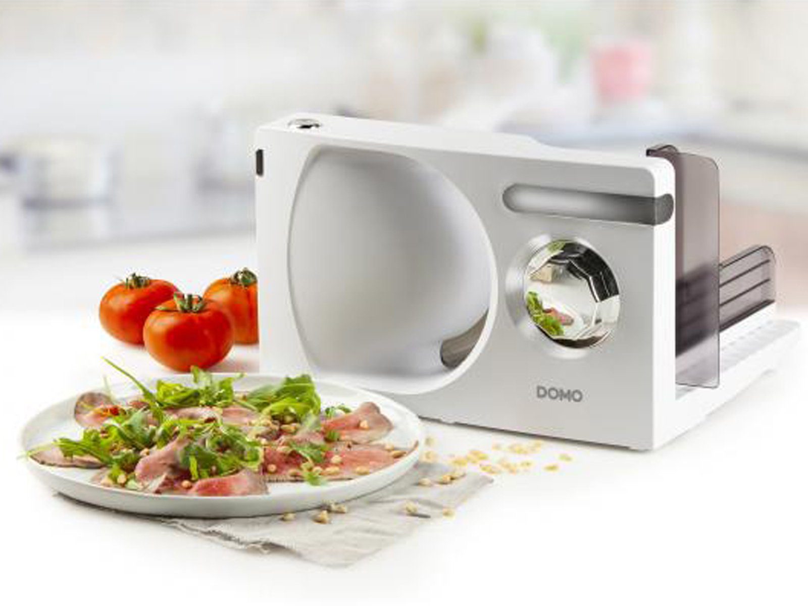 Domo Allesschneider, 120 W, klappbar für Brot & Wurst-Schneide Aufschnitt-Maschine Wellenschliff