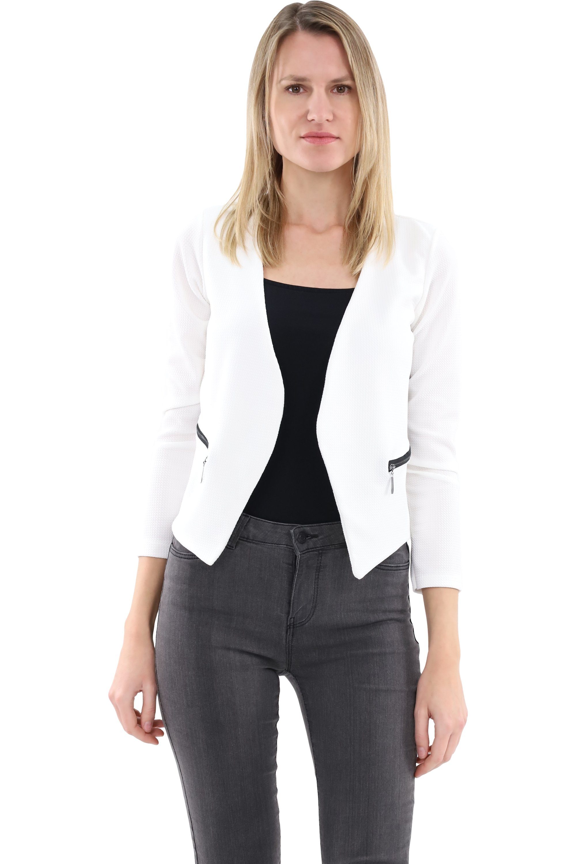 malito more than fashion Jackenblazer malito Damen Blazer ohne Kragen, Sakko im Basic Look, Kurzjacke mit Sweatblazer im Basic-Look