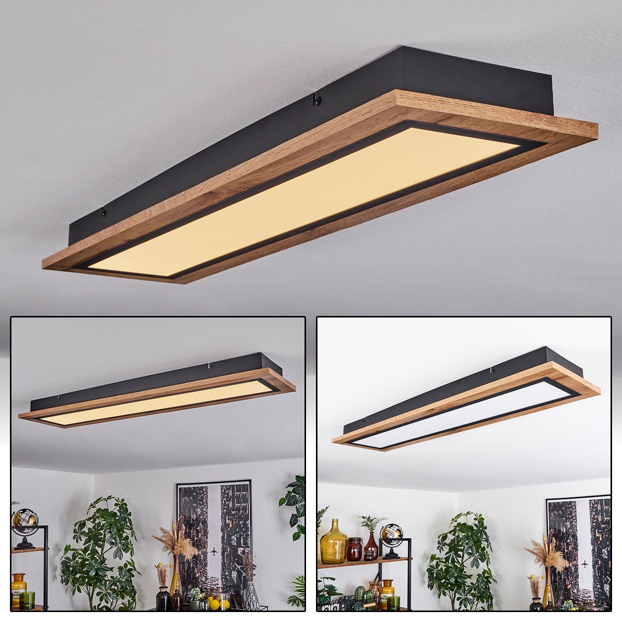 cm), LED 20 Watt Metall/MDF/Kunststoff Schwarz/Holzoptik/Braun/Weiß, 2800 Deckenleuchte Deckenlampe rechteckige wechselbar, x in Leuchte Lumen, Kelvin, cm aus hofstein LED 24 3000 (80