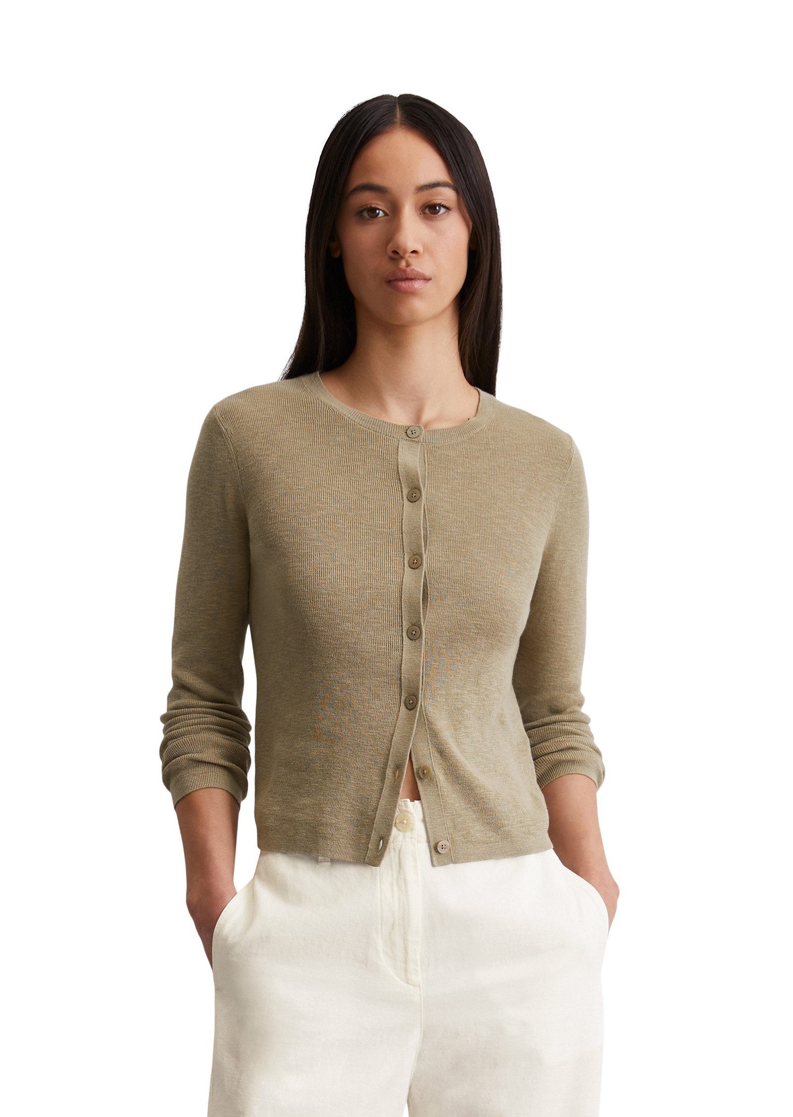 Cardigan aus Baumwoll-Leinen-Slub-Garn