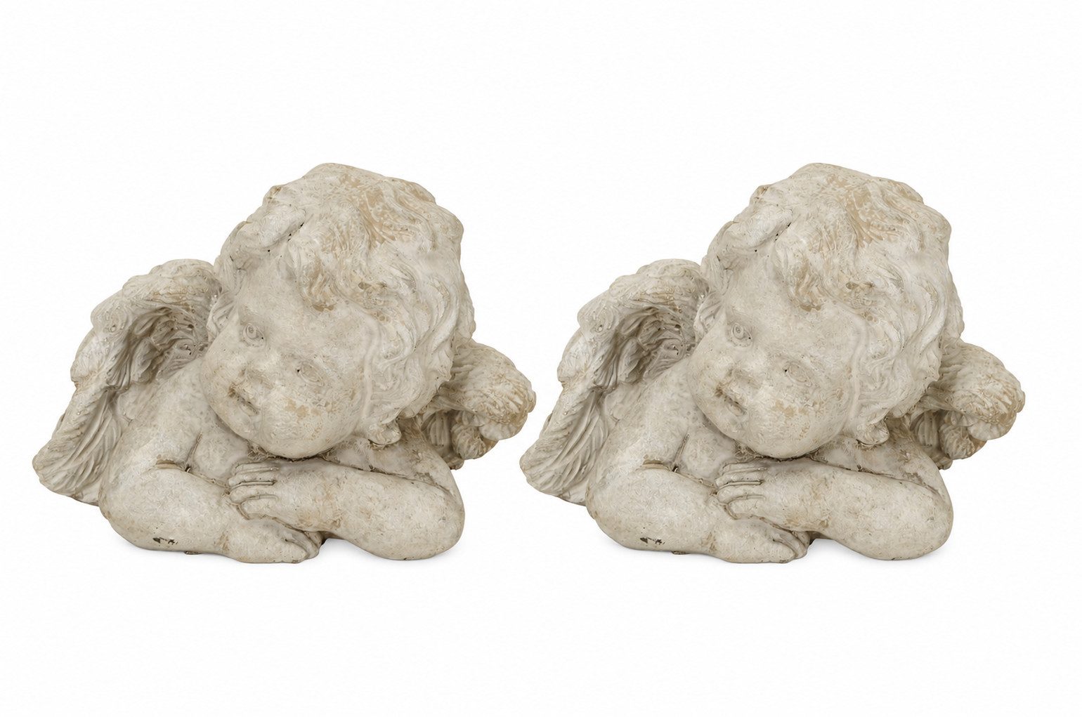 finehomegarden Engelfigur 2x Engel Zement StoneArt creme Skulptur Ø13,5x10cm H10cm (2 St), Figur Dekofigur / Paket