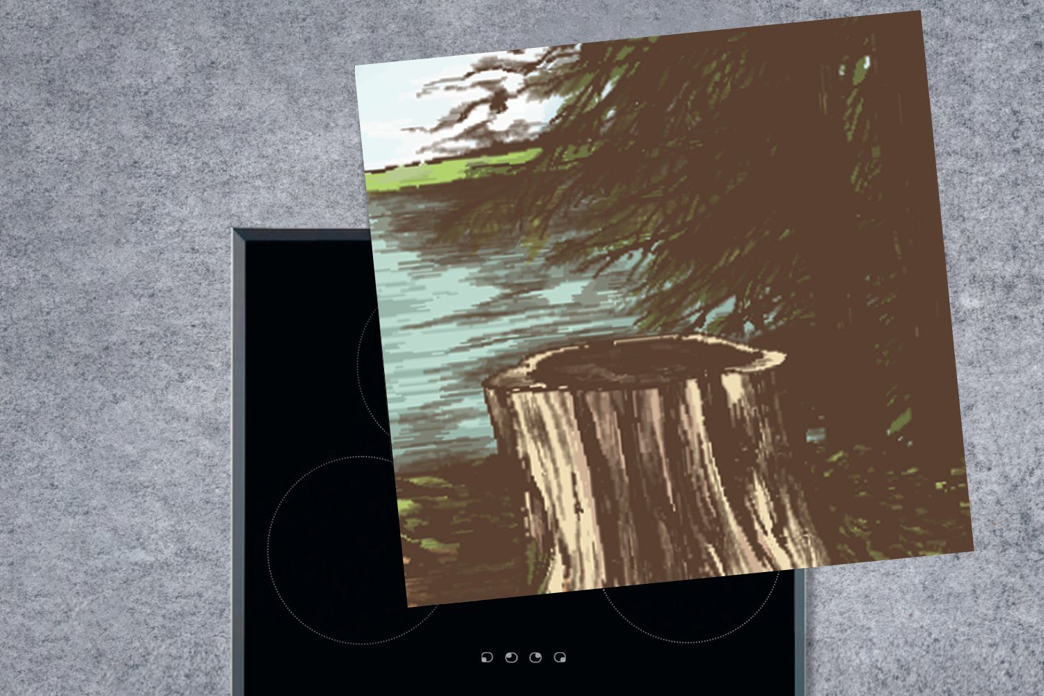 (1 - Vinyl, cm, küche - tlg), MuchoWow Baum Arbeitsplatte Ceranfeldabdeckung, Meer 78x78 Herdblende-/Abdeckplatte für Illustration,