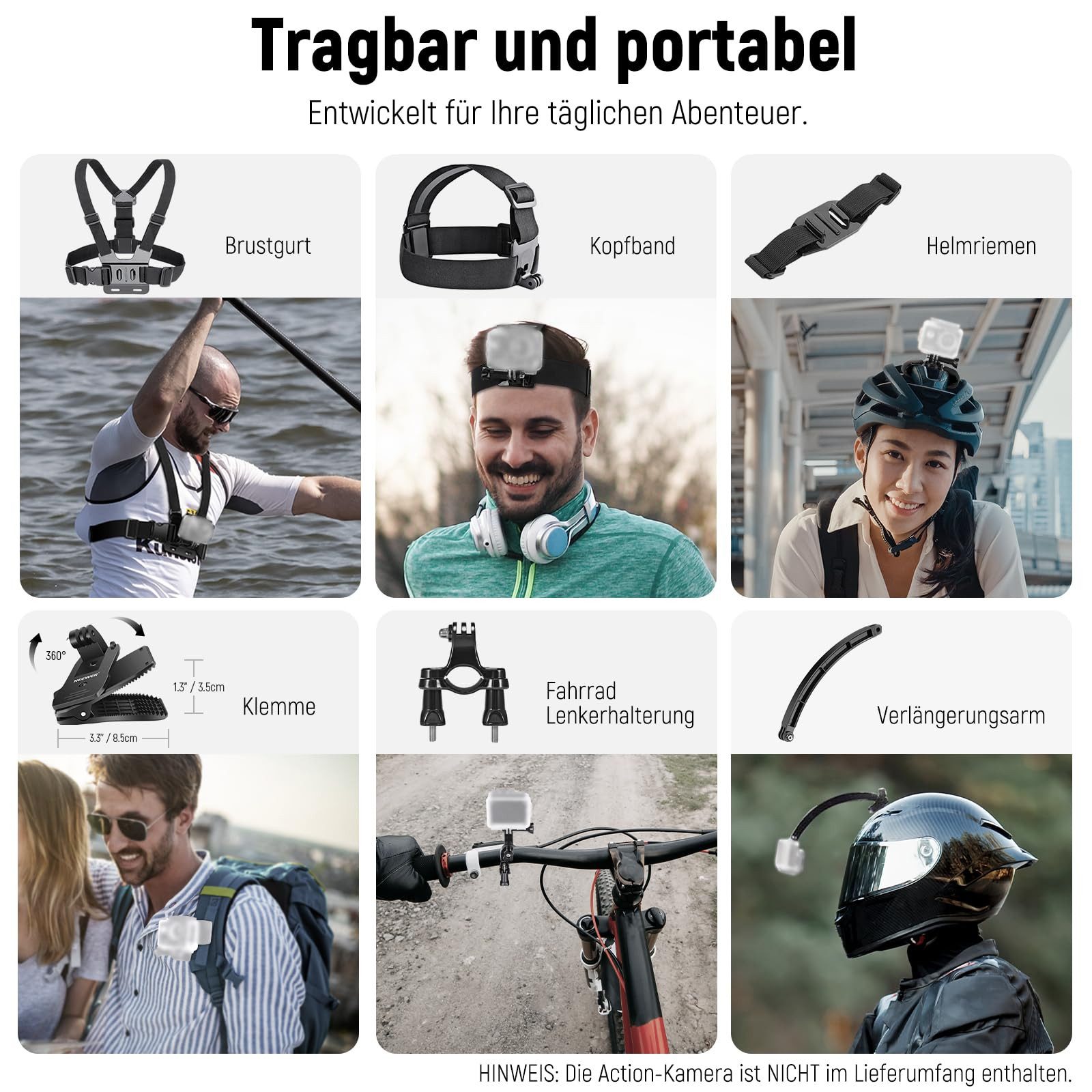 Neewer Kamerazubehör-Set GP-50 Action-Kamera Zubehörset 51 Stk., mit Flexibles Stativ, (Packung), Selfie-Stick, Gurte für Kopf und Brust, für GoPro DJI Insta360